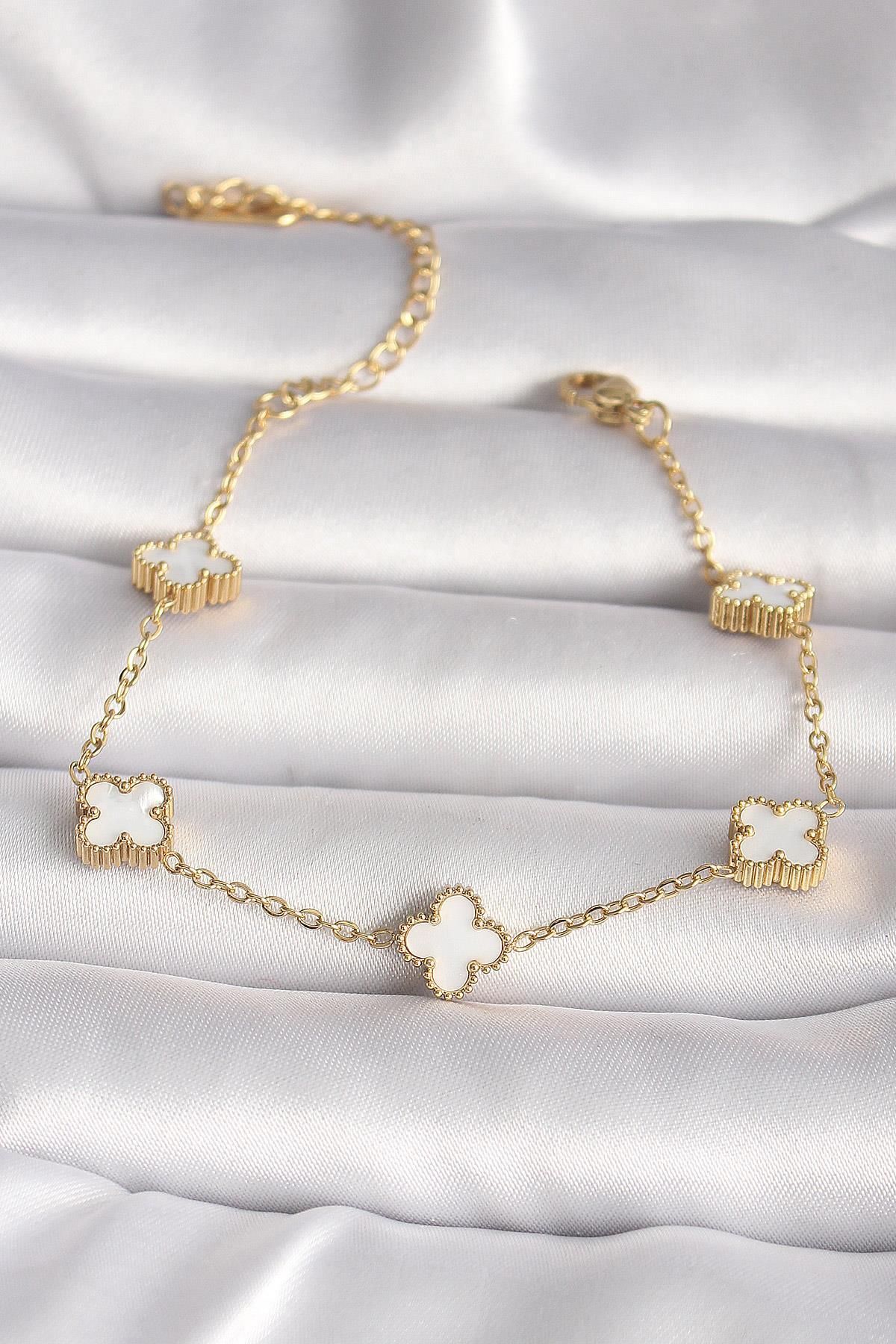 prativas 316L Çelik Gold Renk Baby Boy Yonca Model Kadın Bileklik