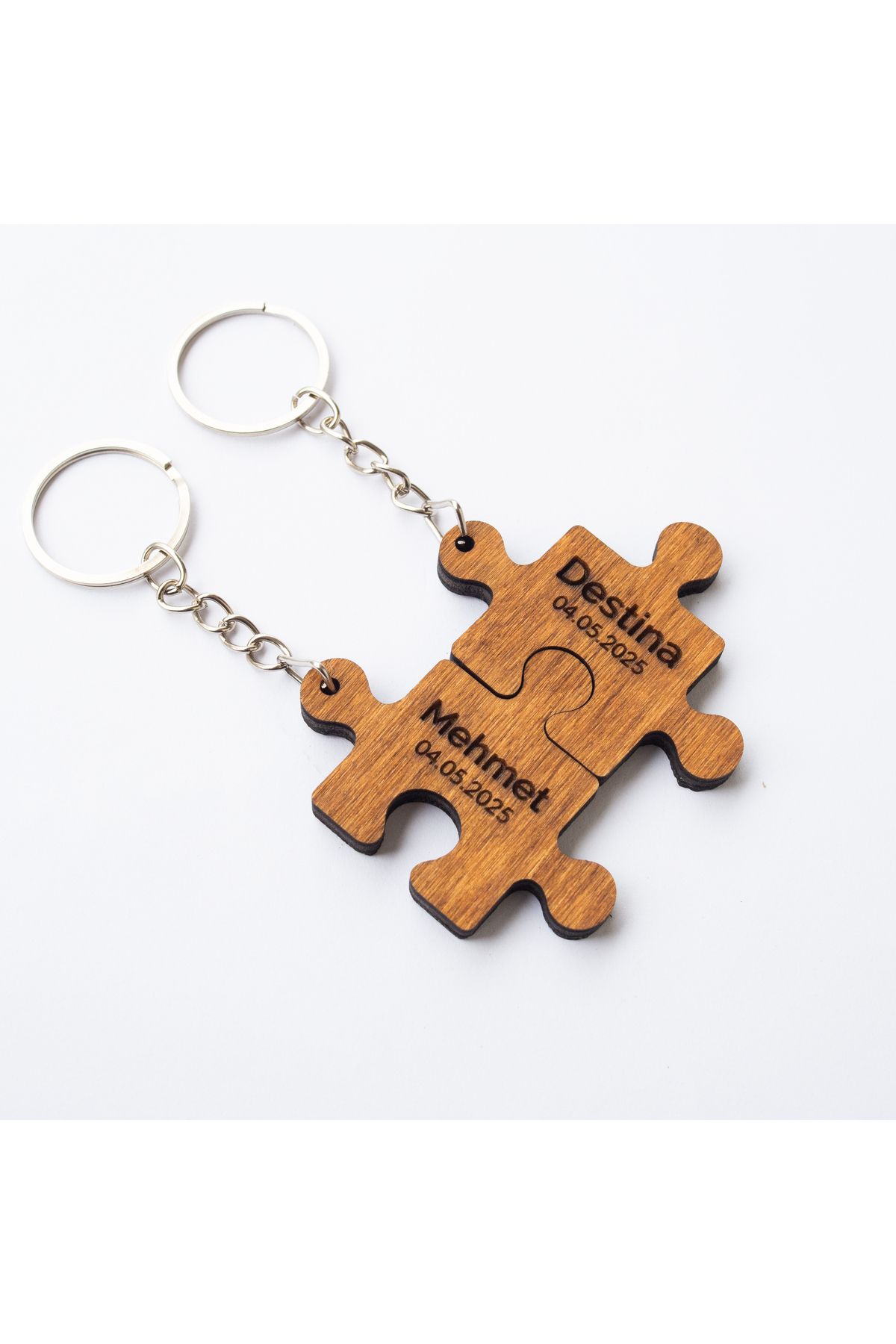Phocaea Craft Kişiye Özel Puzzle Anahtarlık Seti – Çiftlere Özel İsimli Ahşap Anahtarlık