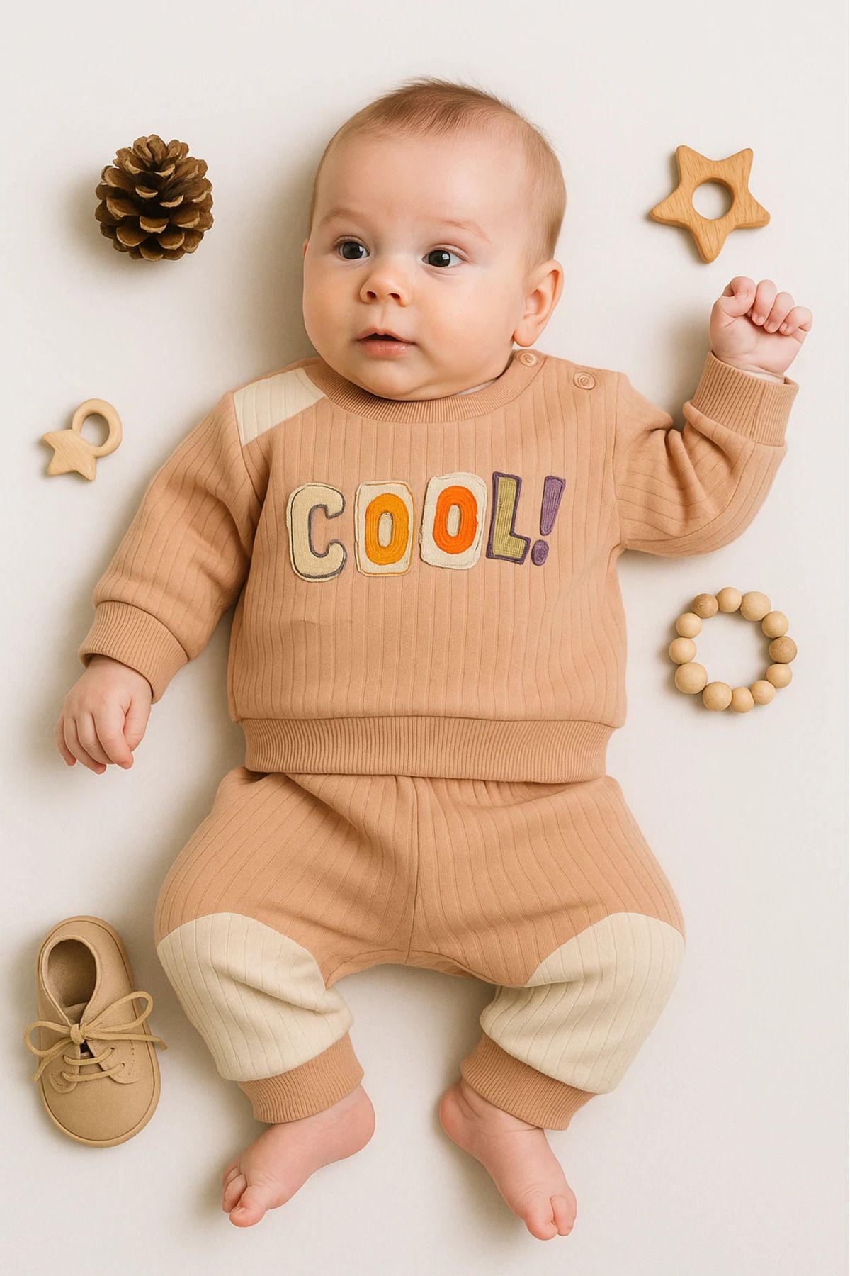 HAVUÇ BEBEK Baby Milk Cool Nakışlı Raporlu Kumaş 2’li Bebek Takım