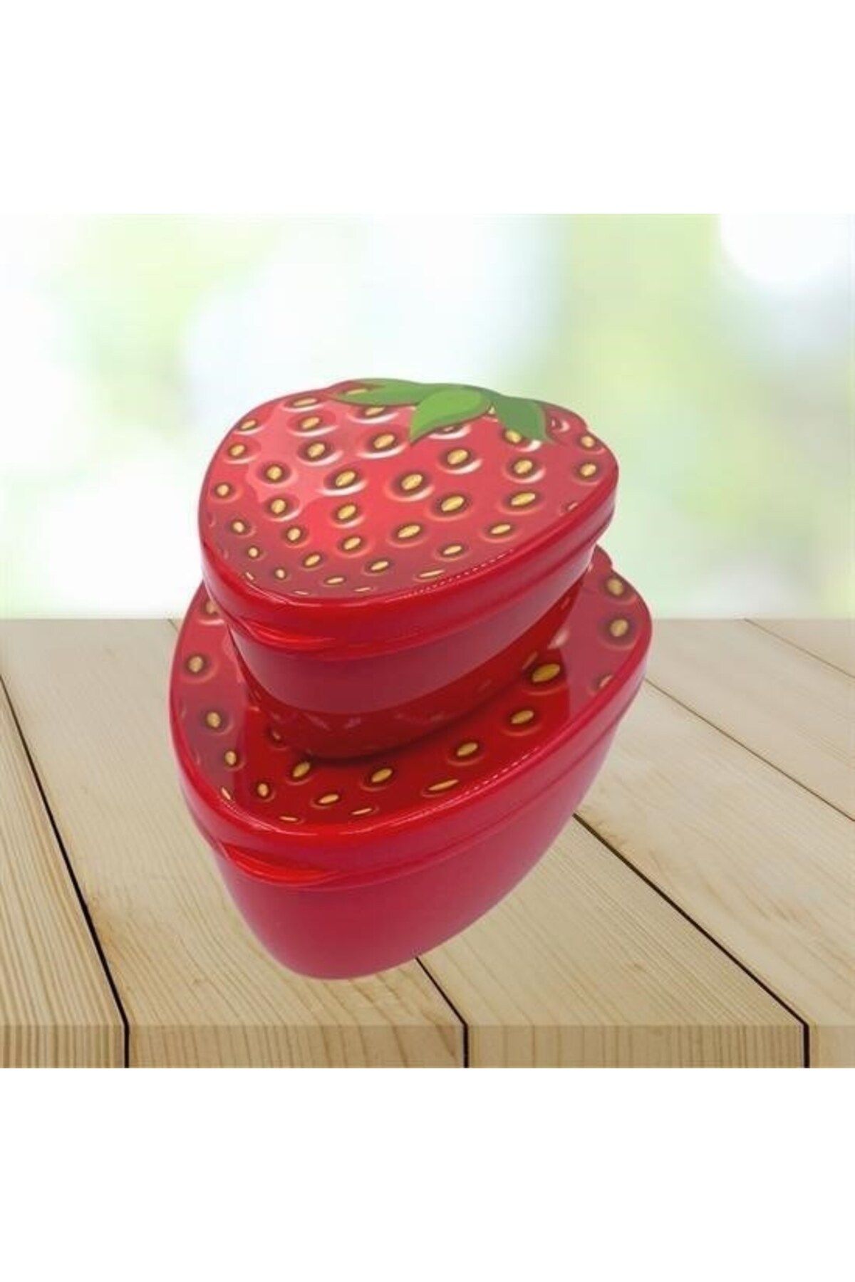 BirdoluSepet 2 li İç İçe Geçebilen Çilek Model Saklama ve Beslenme Kabı Seti (550 ml + 250 ml)