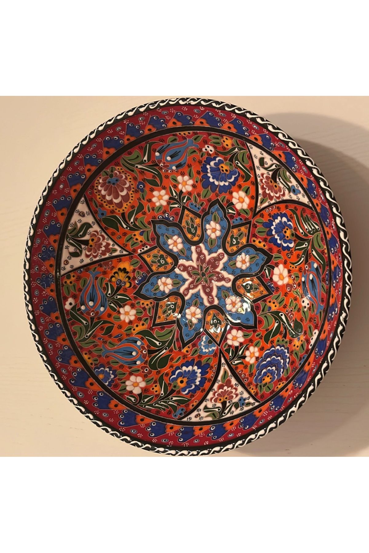 Blooms Akademi El Yapımı Çini Kase Lale Desenli Renkli Seramik Tabak | Dekoratif & Sunumluk