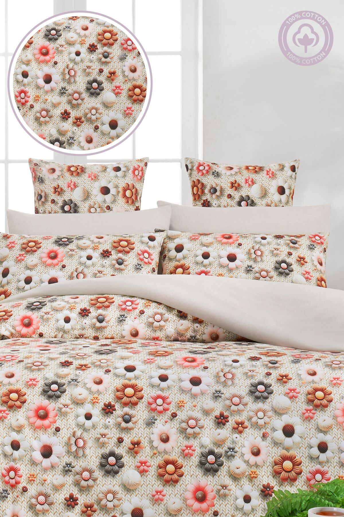 Sheri Home 3D Bahar Çift Kişilik 1 Adet Nevresim (YORGAN KILIFI)200 Cm X 220 CmFlowersbejmalzeme: %100 Pamuk.