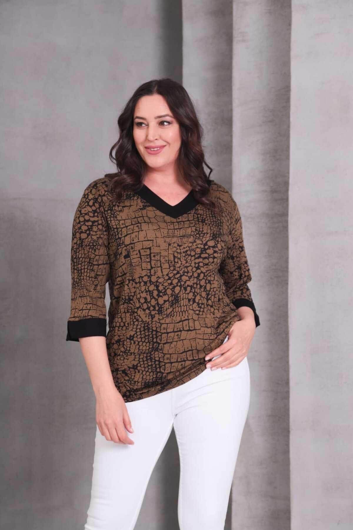 MODA Pervaz V Yaka Kol Manşet Yarın Kol Bluz
