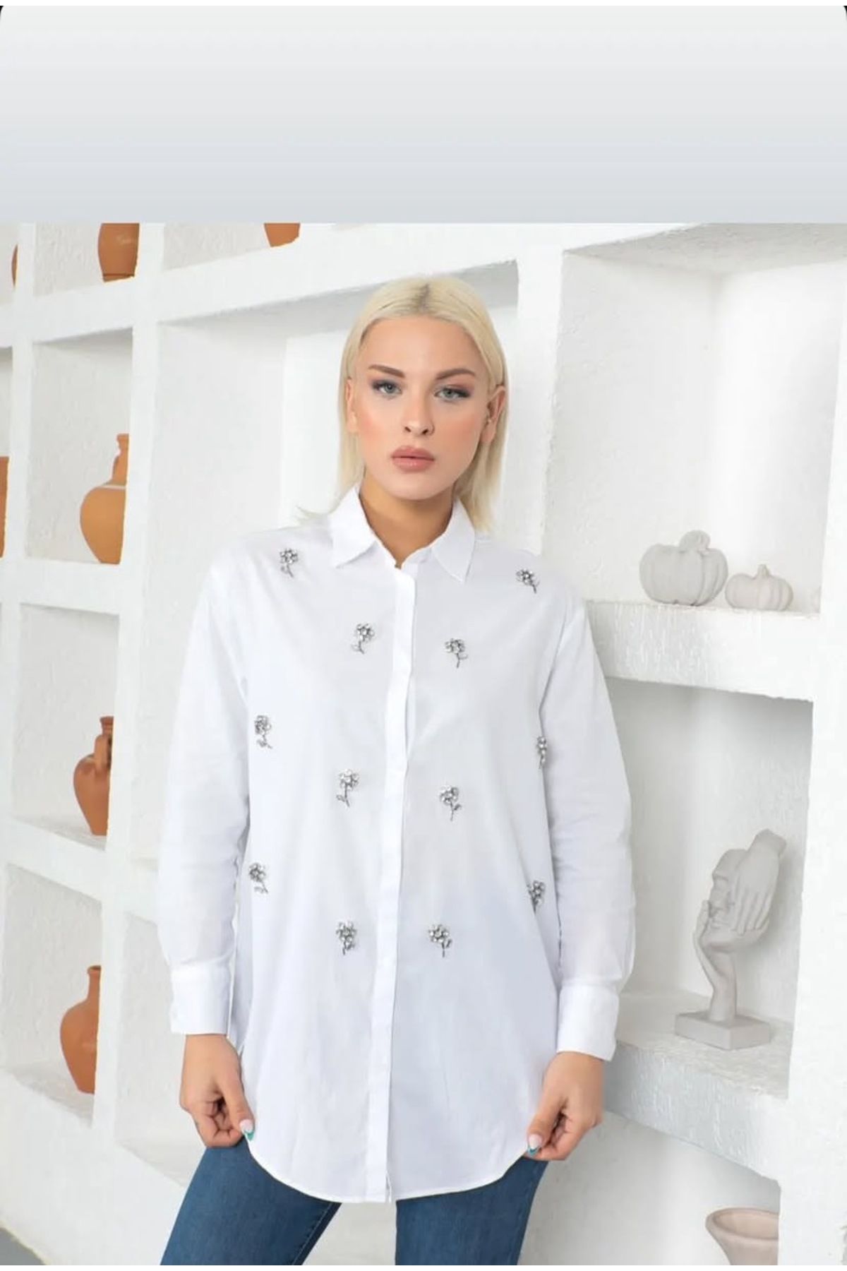 missclover Taş detaylı kadın gömlek