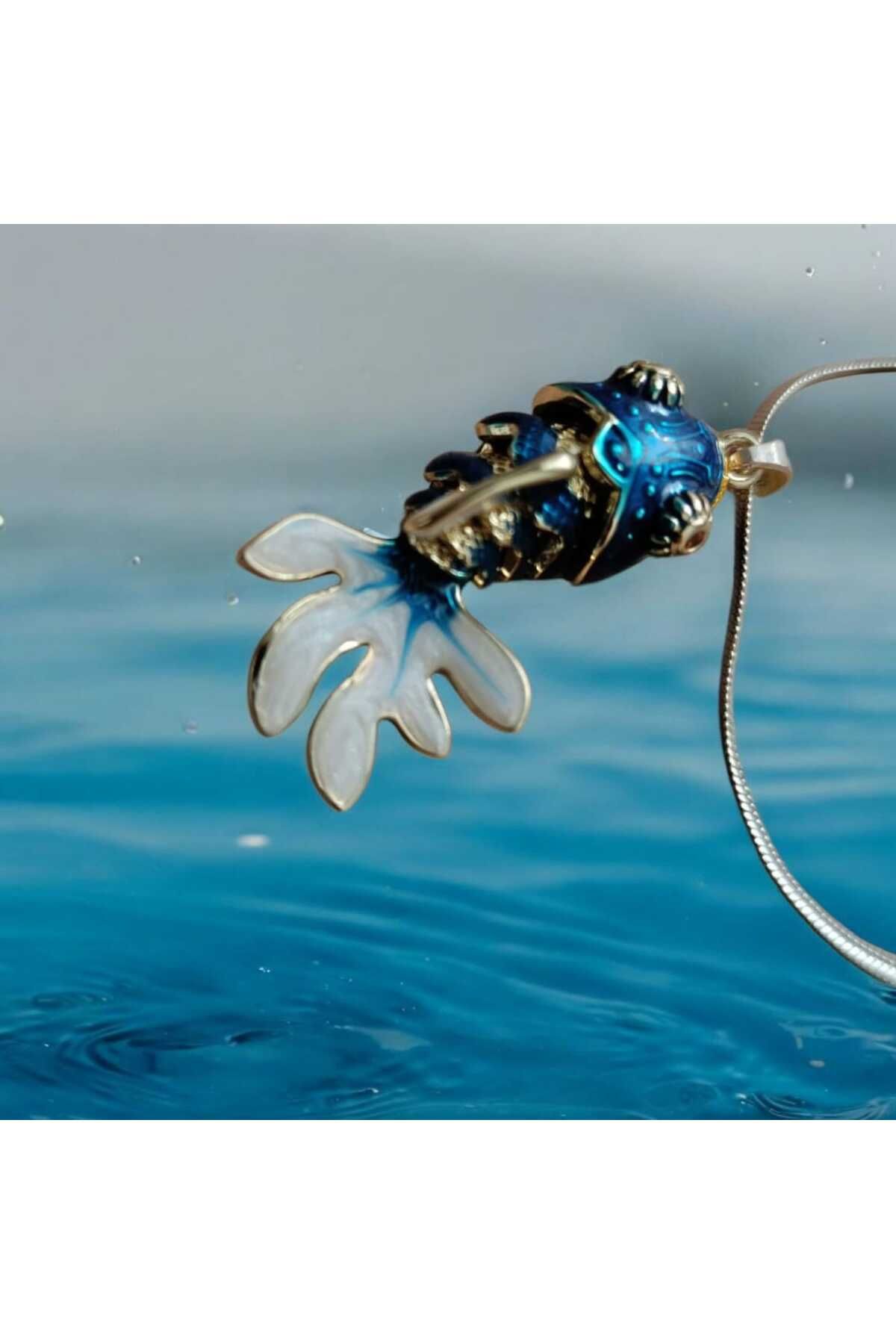Stinless steel Ruseca Jewelry Hareketli Blue GoldFish Kolye GOLD