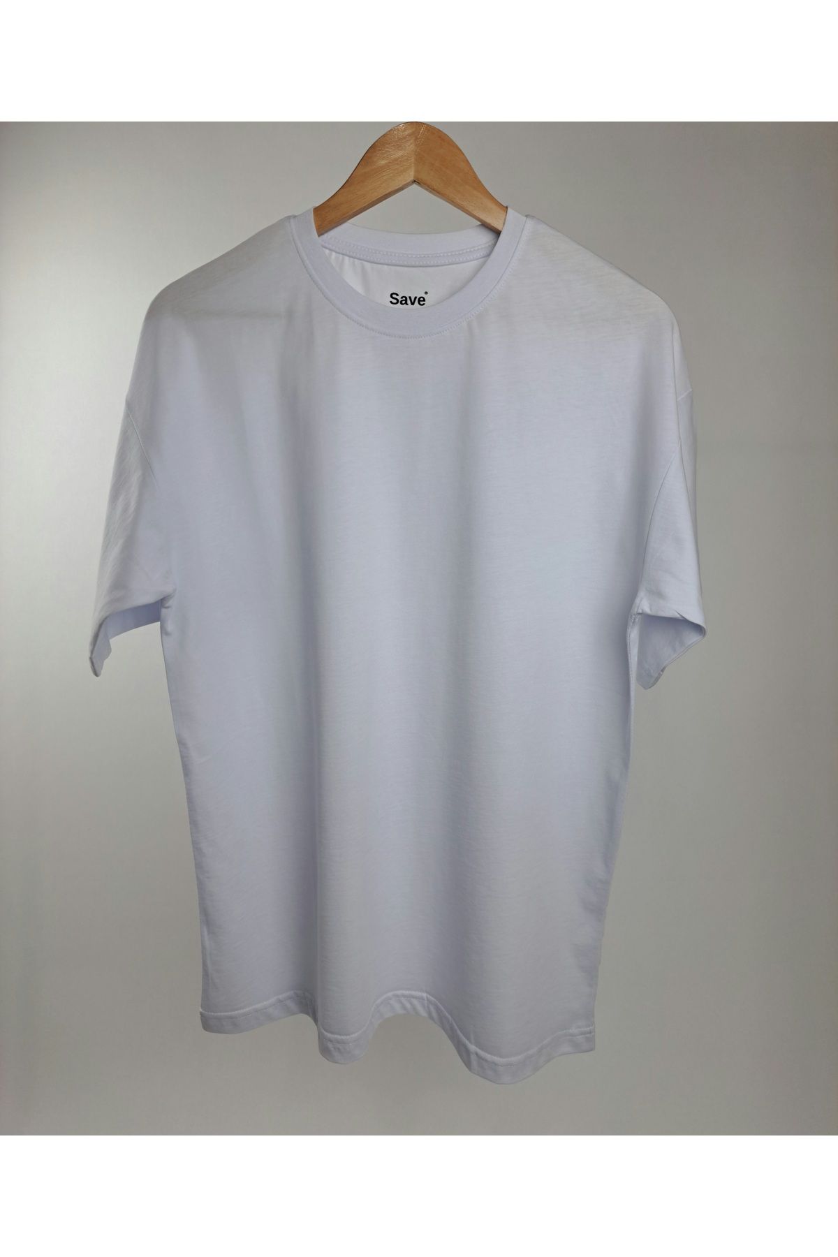 SAVE Unisex Kadın / Erkek Kısa Kollu Düz Beyaz Tişört Oversize kalıp T-shirt