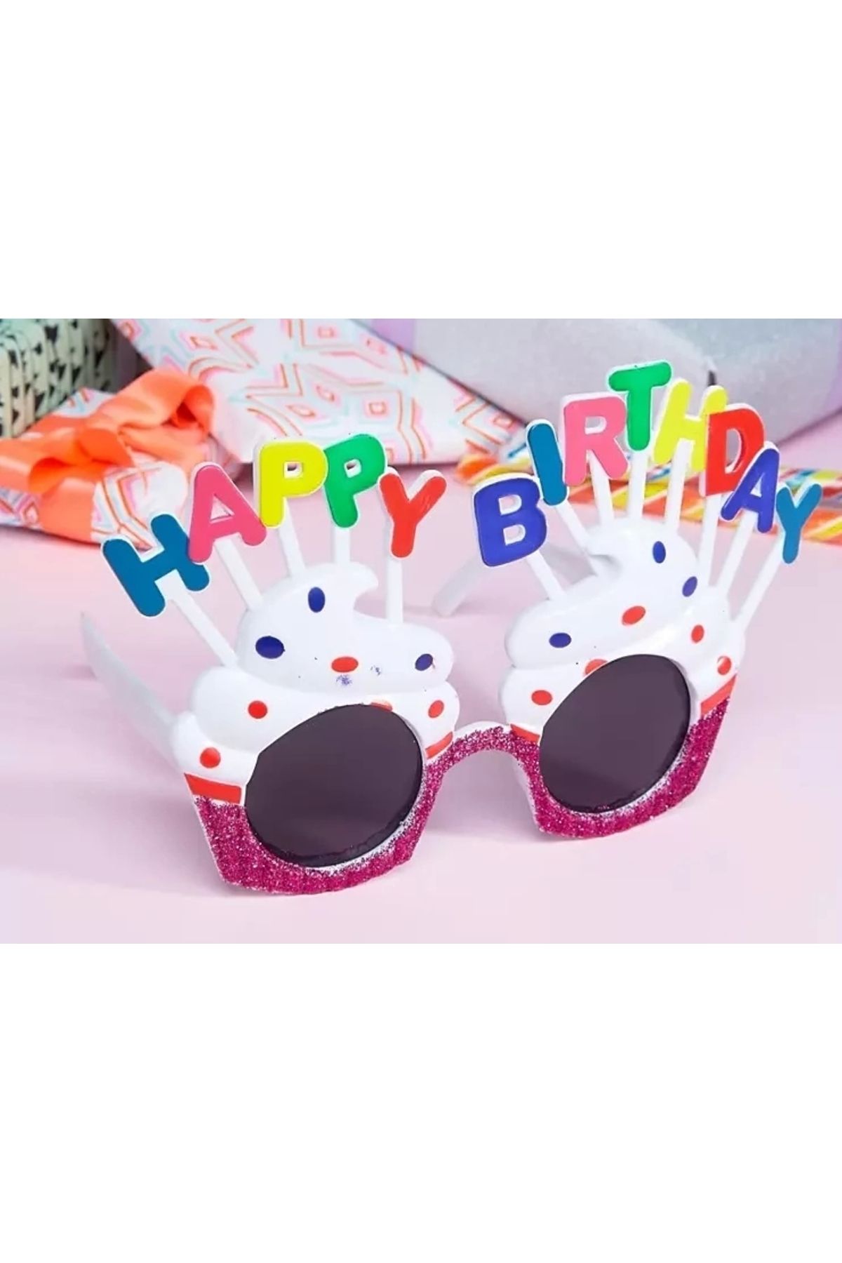 STOREMAX Happy Birthday Yazılı Beyaz Fuşya Renk Parti Gözlüğü 12x7 cm (5047)