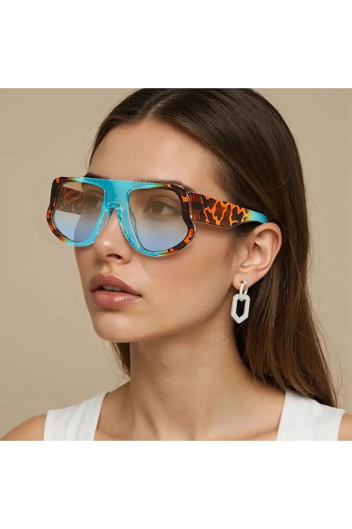 WasWink Renkli Gradyan Lensler ve Metal Menteşeli Kadınlar için Büyük Boy Çift Katmanlı Moda Gözlükleri
