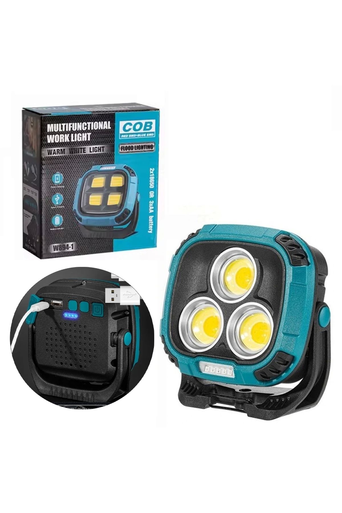 STOREMAX 4000K - 7000K - KIRMIZI 3 COB LEDLİ 30 WATT ÇOK FONKSİYONLU ÇALIŞMA LAMBASI (POWERBANK) (5047)