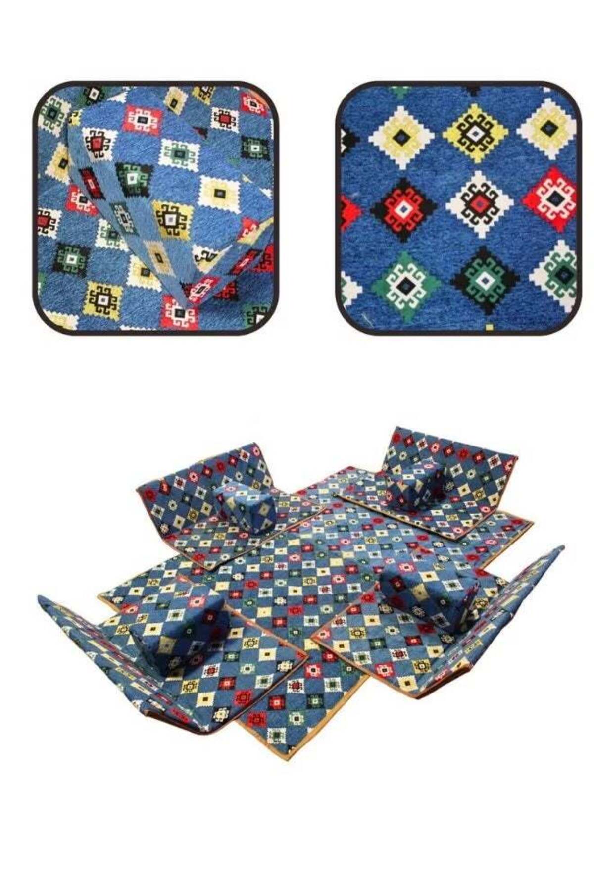 طقم جلوس أرضي تقليدي مكون من 9 قطع، وسجادة تخييم مع 4 وسائد و4 كراسي وقماش عالي الجودة