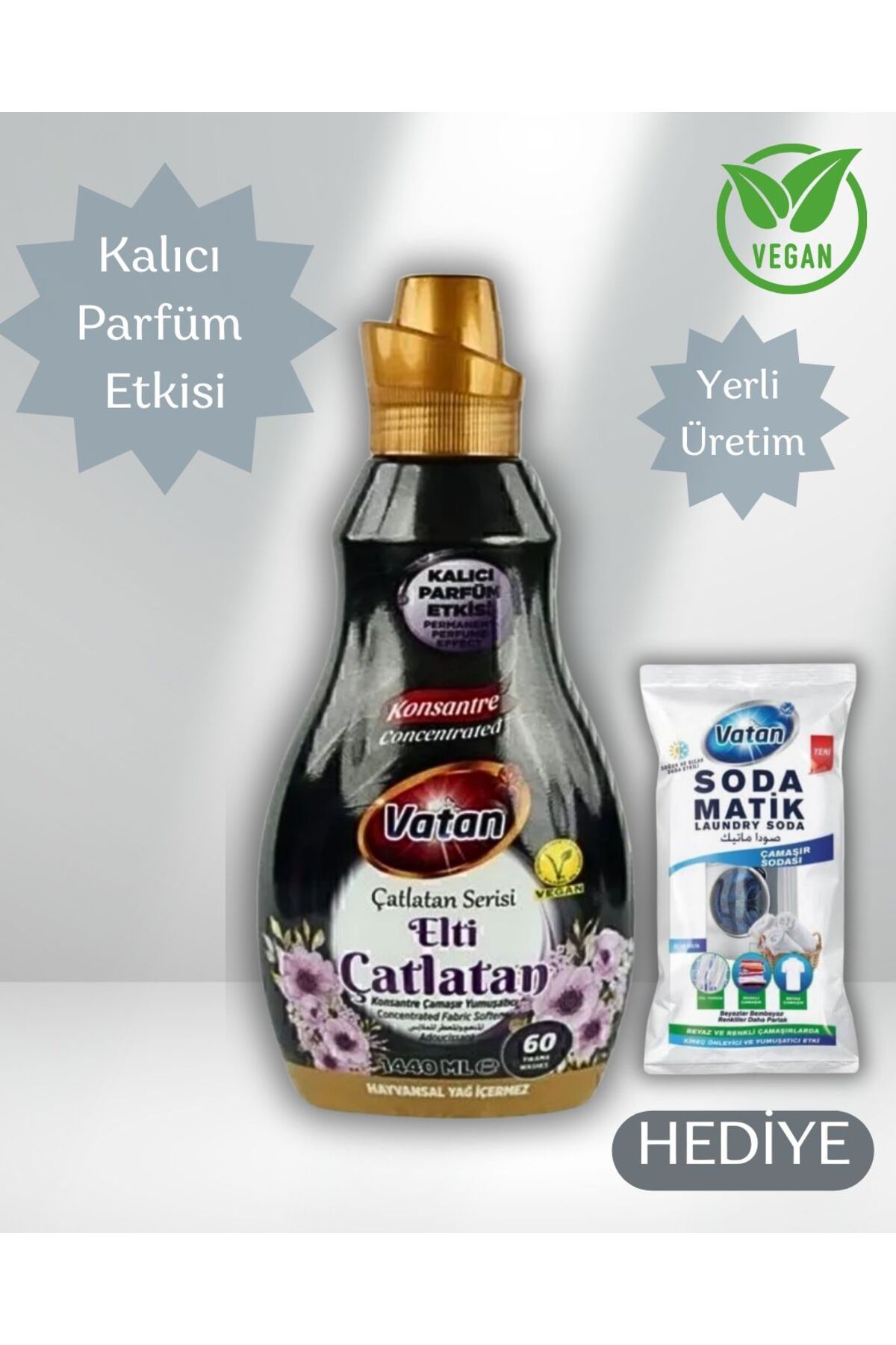 Vatan Elti Çatlatan Konsantre Çamaşır Yumuşatıcısı HEDİYE ÇAMAŞIR SODASI - %100 Vegan, 60 Yıkama, 1440 ml