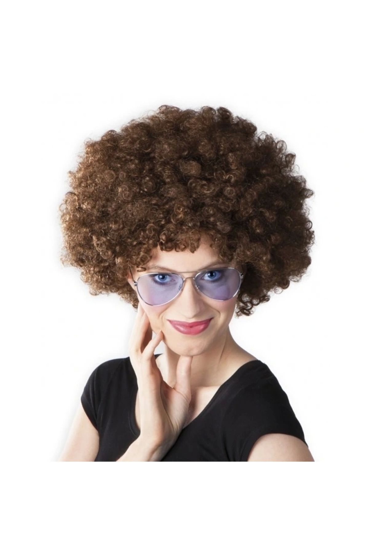 STOREMAX Kahve Renk Kıvırcık Afro Bonus Peruk (5047)