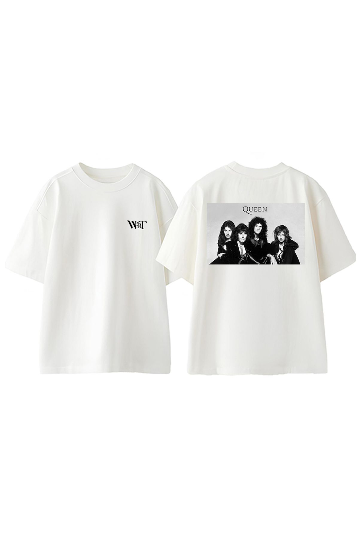THEWERT Queen Best Friend Tasarım Sırt Baskılı Pamuk Beyaz Oversize T-shirt