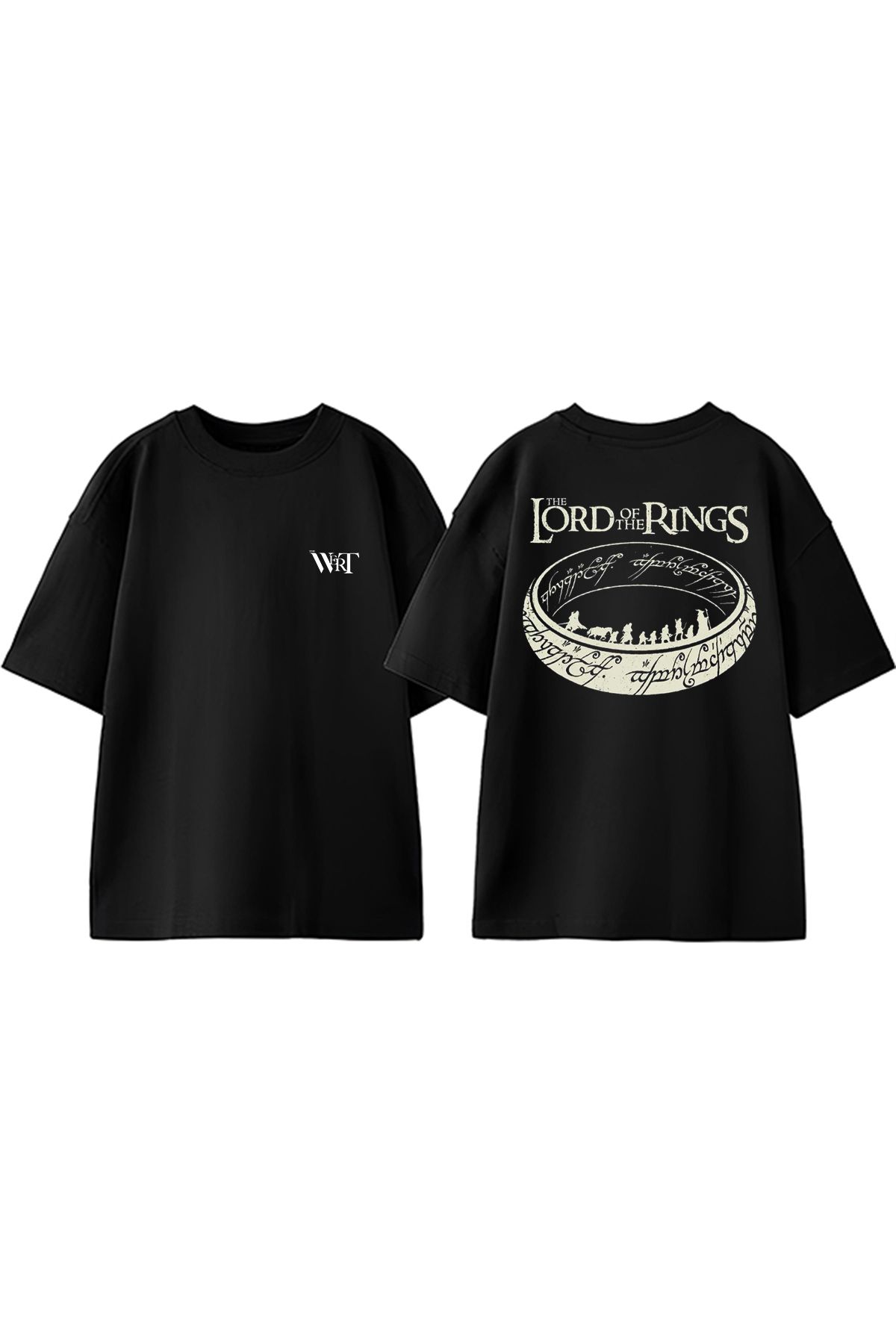THEWERT Yüzük Tasarım Sırt Baskılı Pamuk Siyah Oversize T-shirt