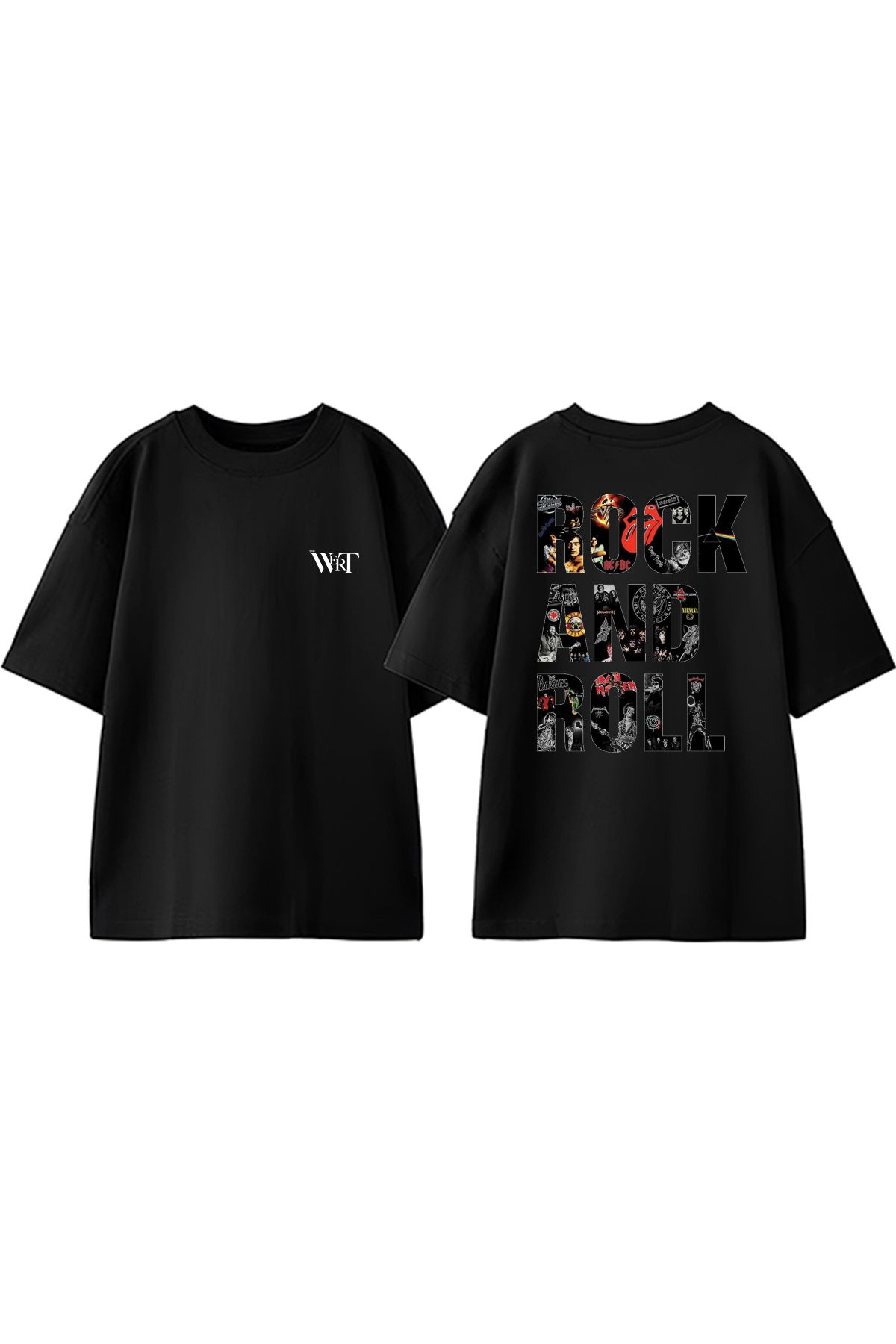 THEWERT Rock Is Life Rock And Roll Tasarım Sırt Baskılı Pamuk Siyah Oversize T-shirt