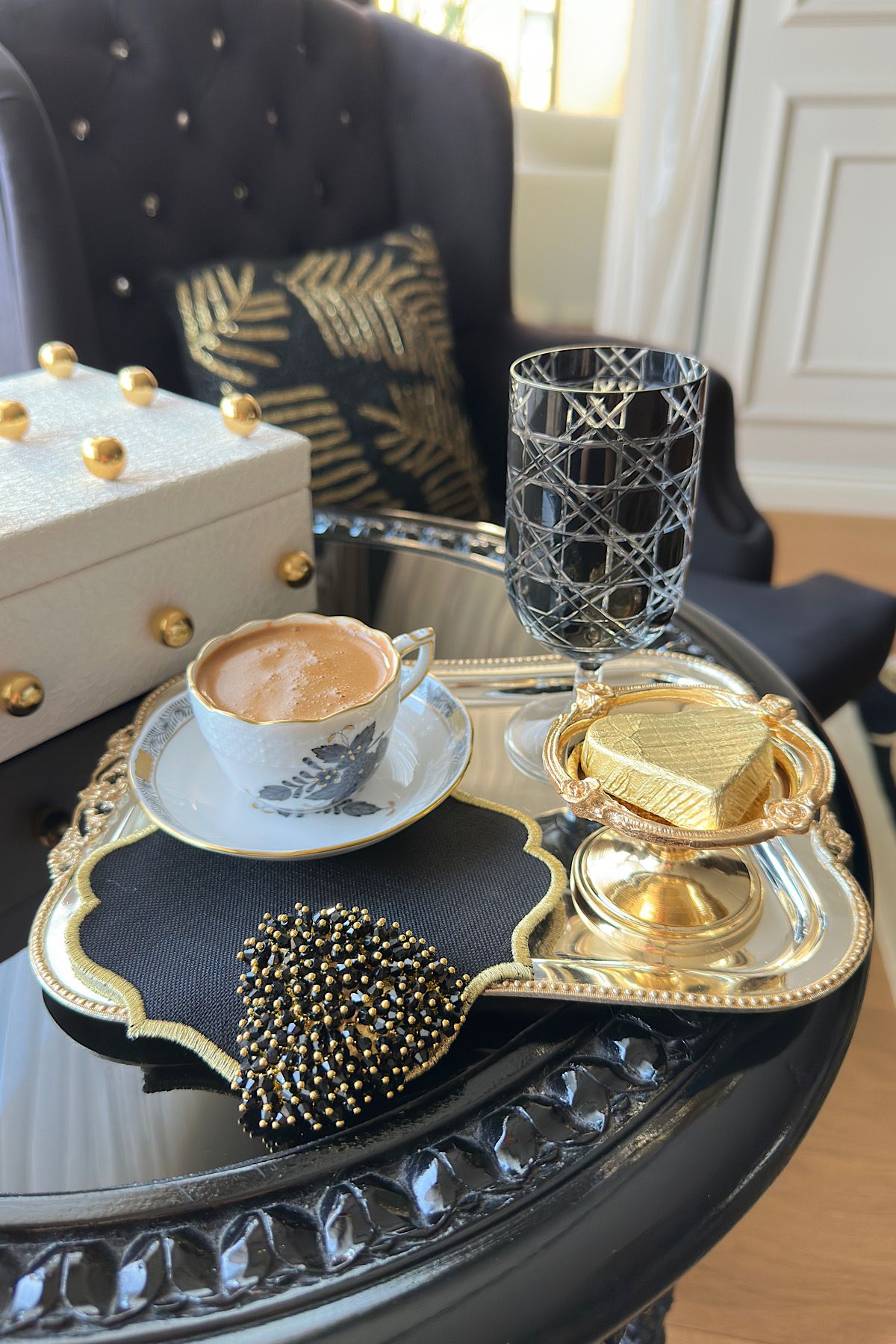 Bi Bashka Siyah gold kalp tasarım 2li kokteyl peçete