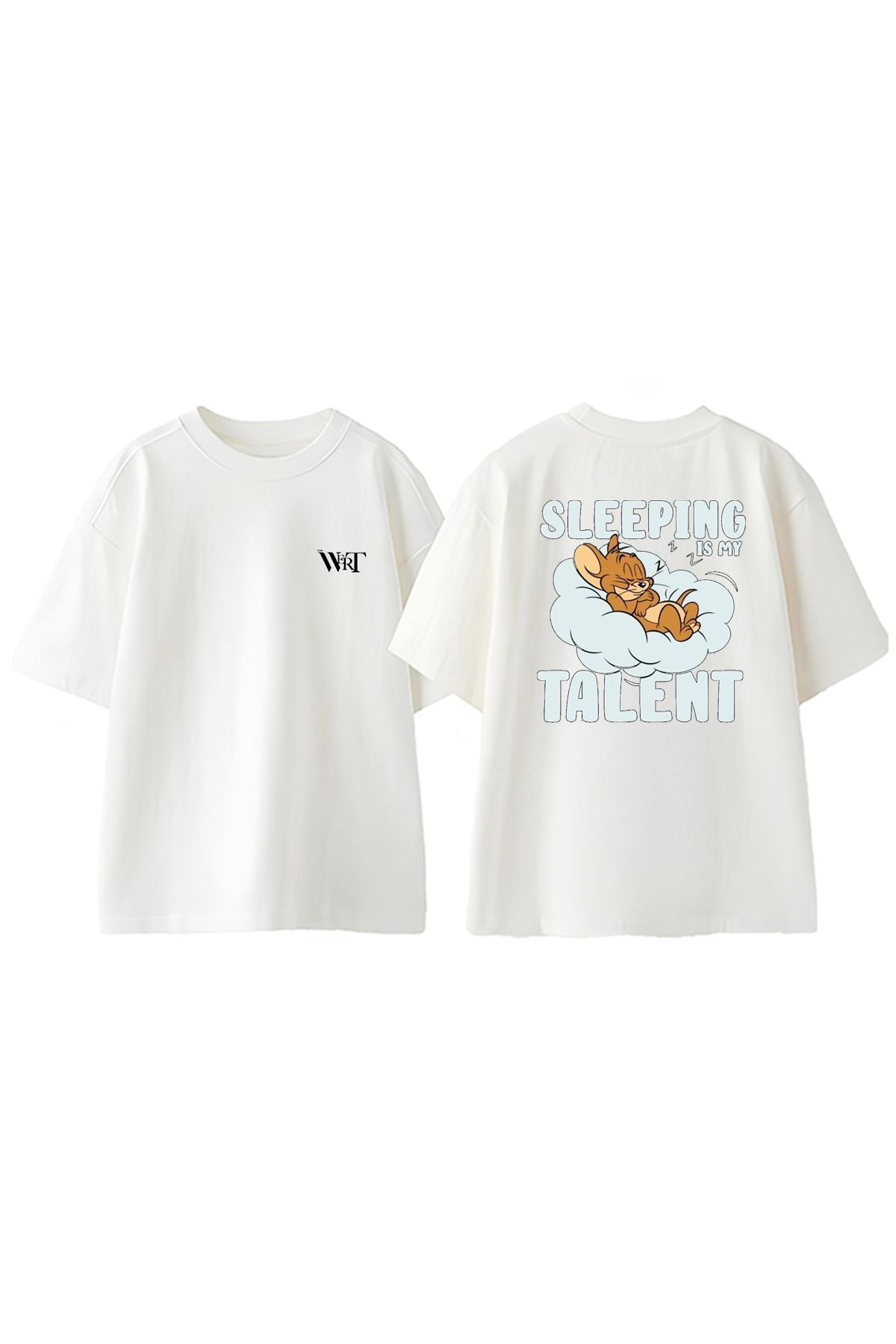 THEWERT Sleepıng Is My Talent Tasarım Sırt Baskılı Pamuk Beyaz Oversize T-shirt