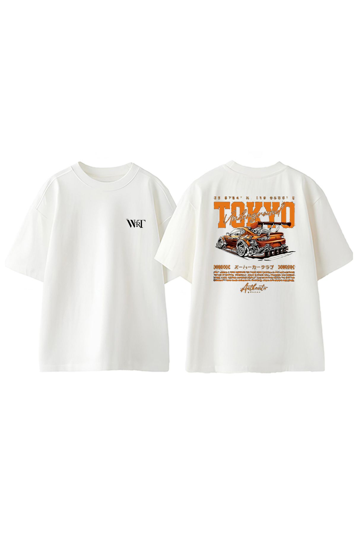 THEWERT Tokyo Undergraund Car Tasarım Sırt Baskılı Pamuk Beyaz Oversize T-shirt