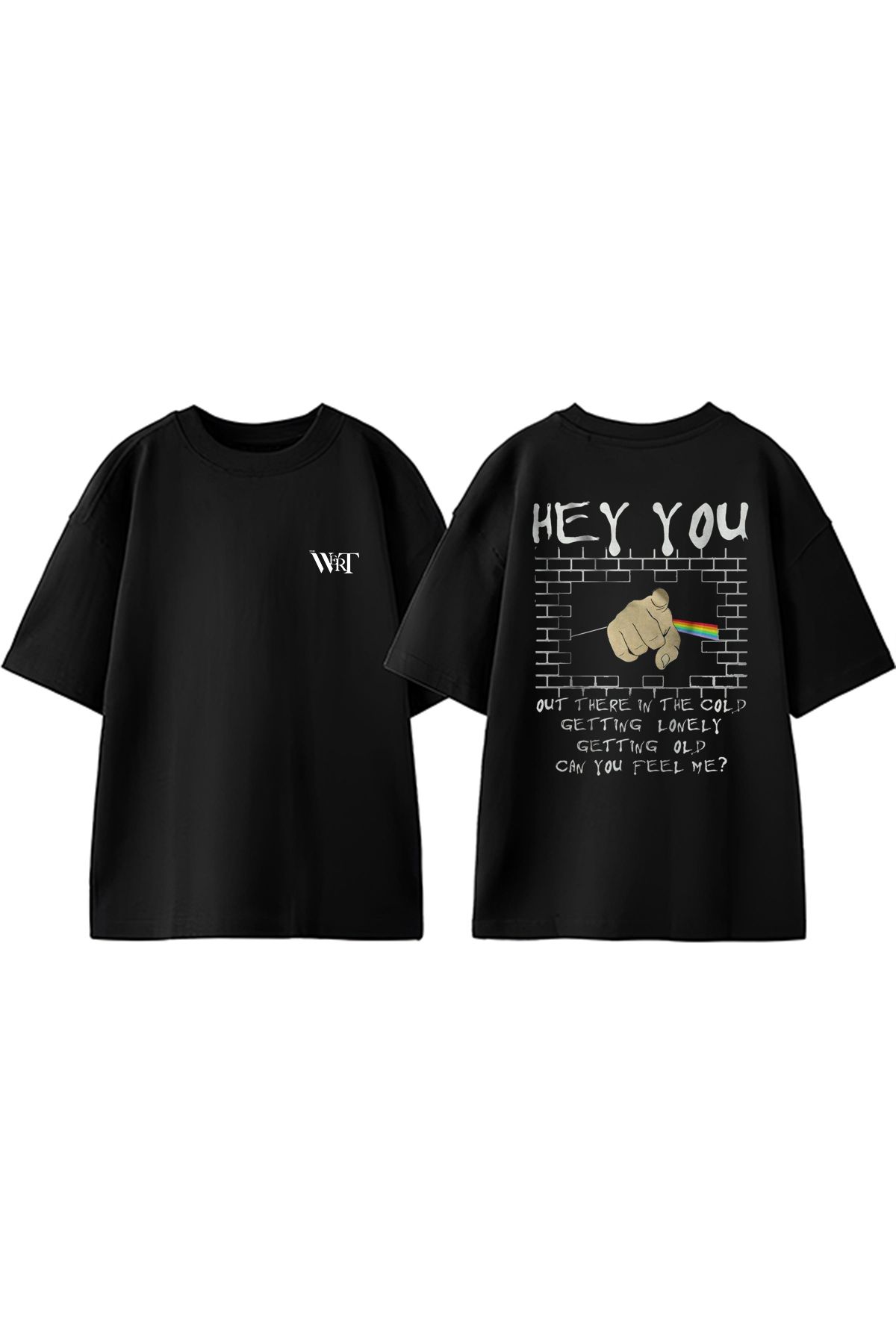 THEWERT Pink Floyd Hey You Tasarım Sırt Baskılı Pamuk Siyah Oversize T-shirt