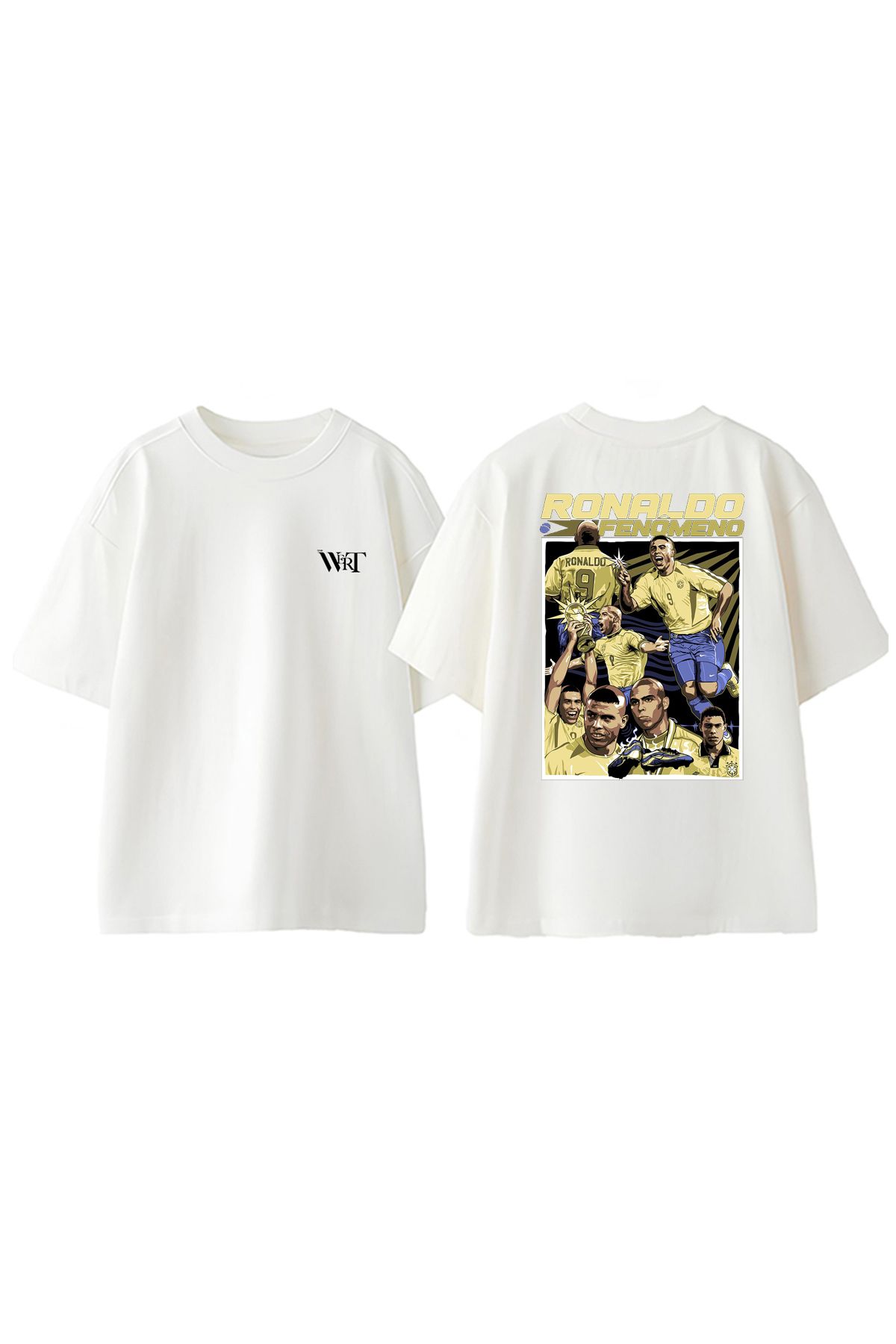 THEWERT Ronaldo Fenomeno Tasarım Sırt Baskılı Pamuk Beyaz Oversize T-shirt