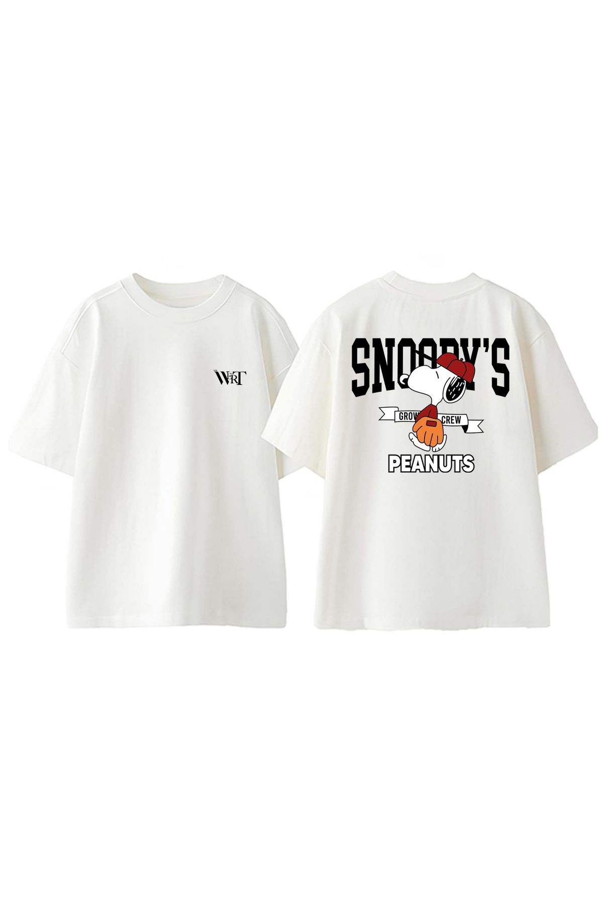 THEWERT Snoopy Peanuts Tasarım Sırt Baskılı Pamuk Beyaz Oversize T-shirt