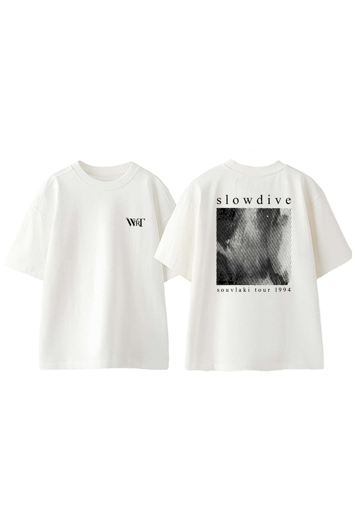 THEWERT Slowdive Band Souvlaki Tasarım Sırt Baskılı Pamuk Beyaz Oversize T-shirt