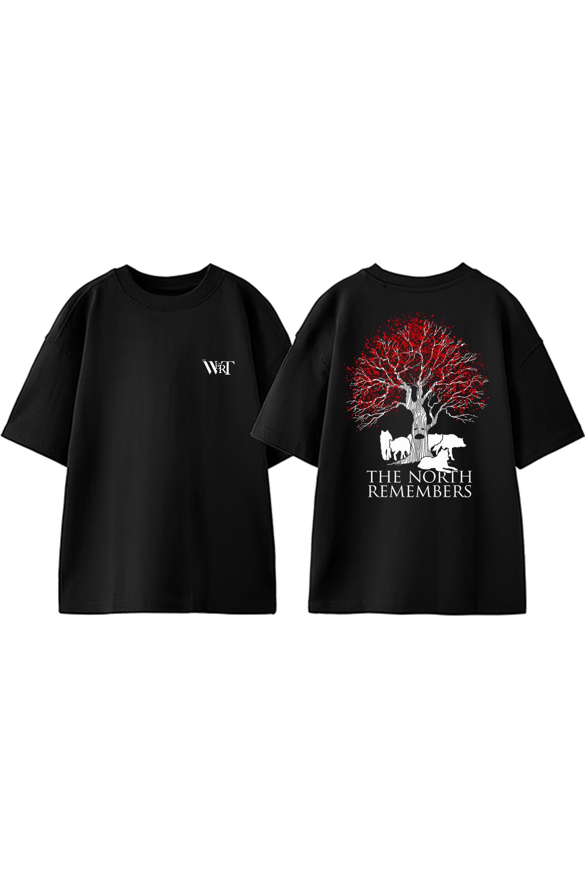 THEWERT The North Remembers Tasarım Sırt Baskılı Pamuk Siyah Oversize T-shirt