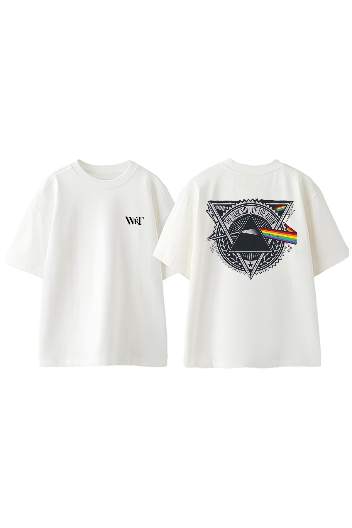 THEWERT Pink Floyd Ücgen Tasarım Sırt Baskılı Pamuk Beyaz Oversize T-shirt