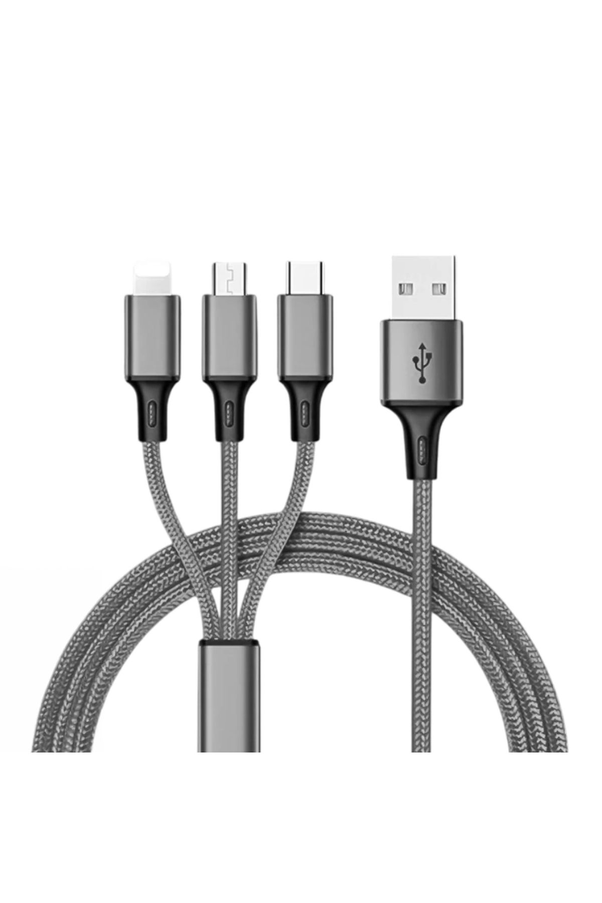 STOREMAX 3IN1 GÜMÜŞ 1.2 METRE (MICRO USB - LIGHTNING - TYPE C) TELEFON ŞARJ KABLOSU (5047)
