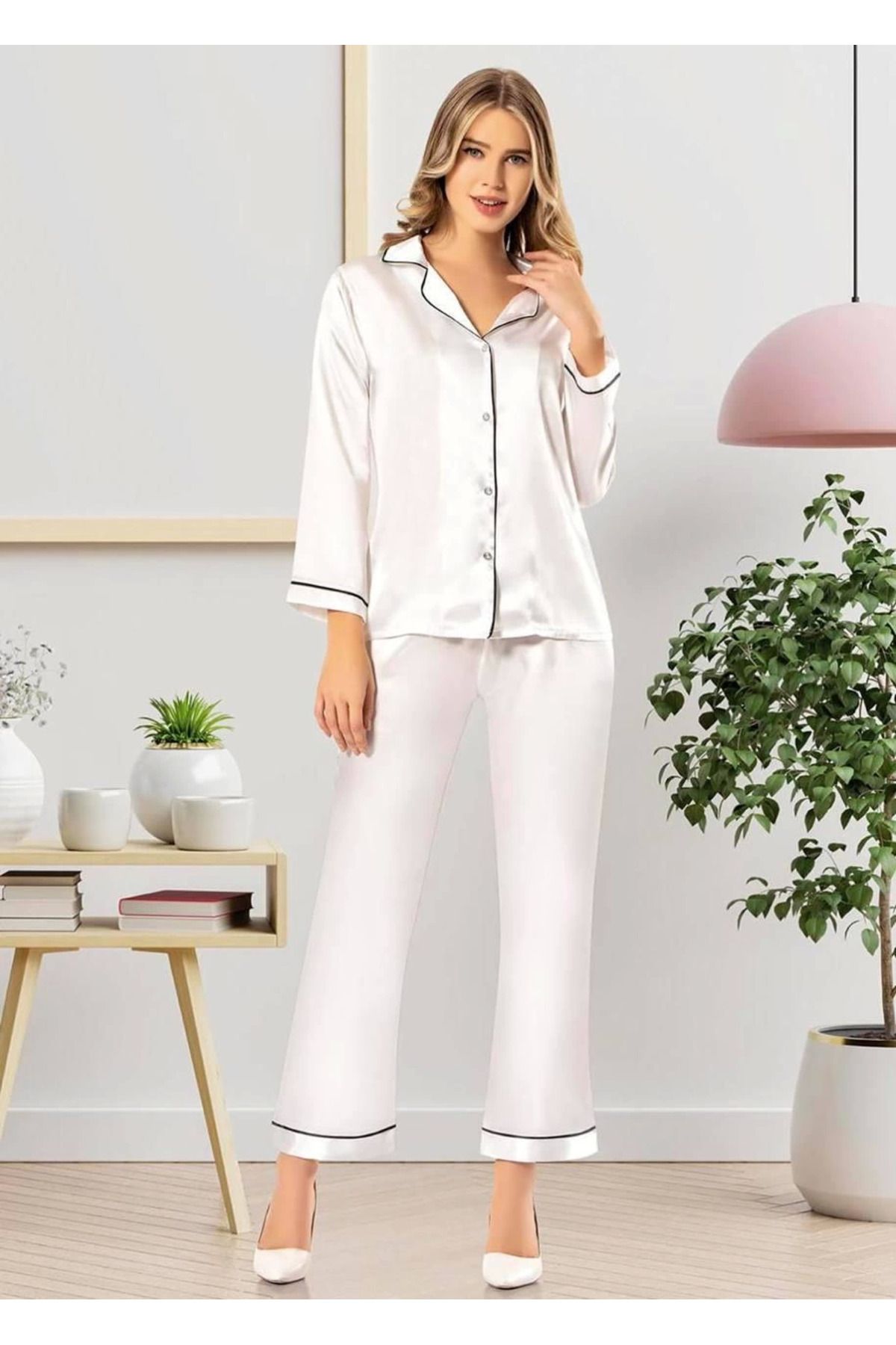 FTT SHOPPING MARKET Freshness 2045 Saten Gömlek Yaka Patlı Pijama Takımı