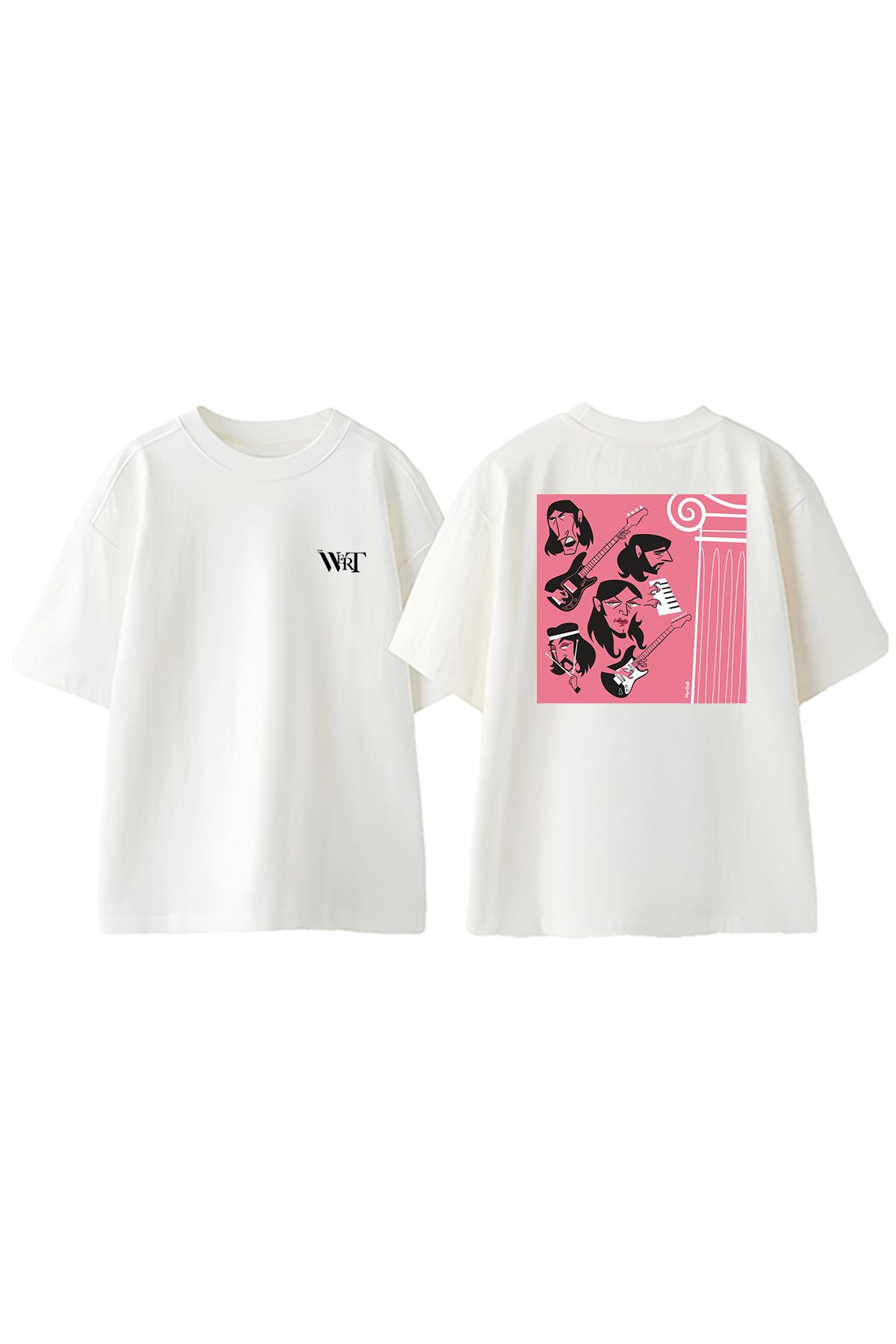 THEWERT Pink Floyd Diego Tasarım Sırt Baskılı Pamuk Beyaz Oversize T-shirt