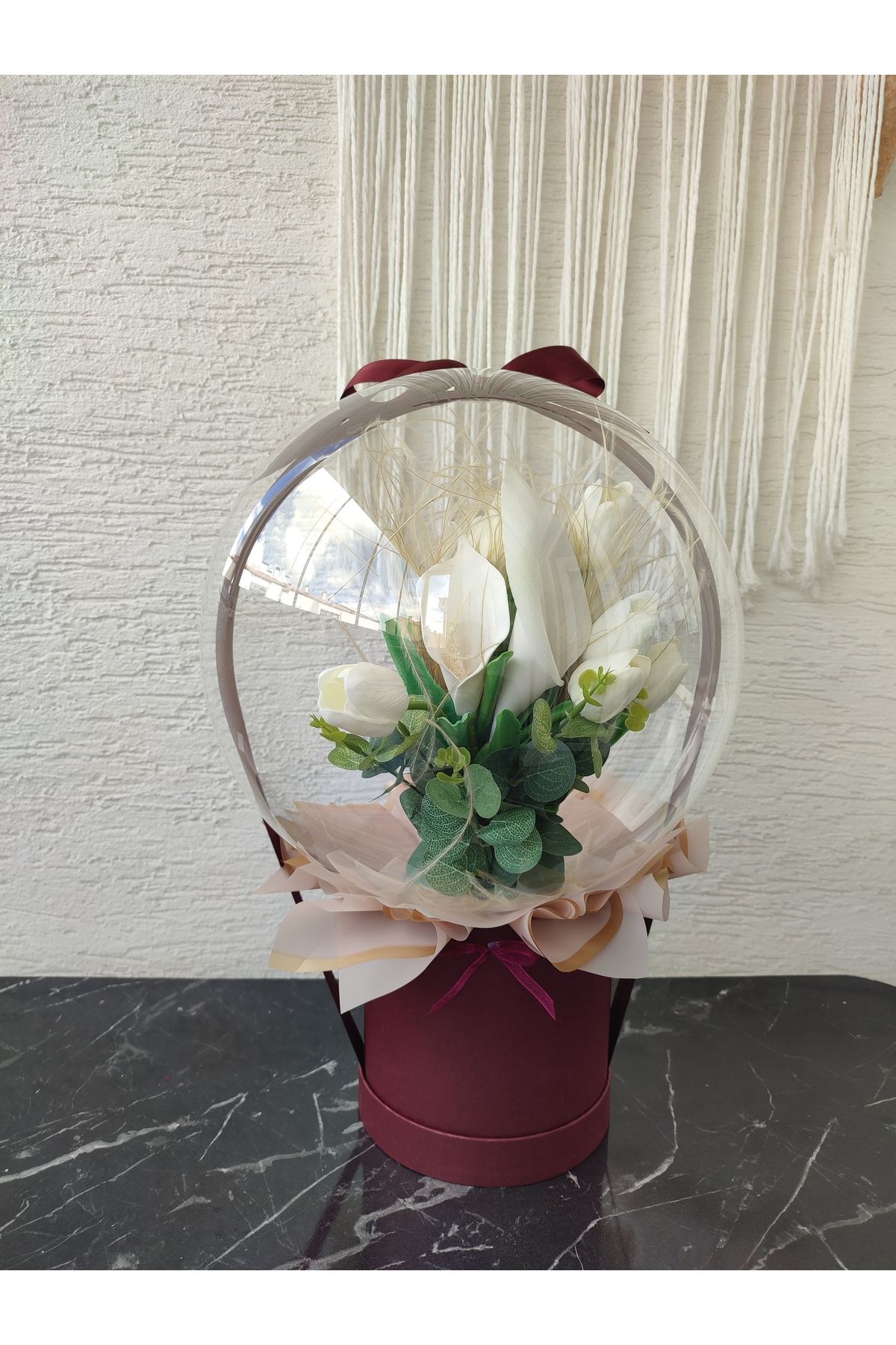 büyülücompany Büyülü Balon-gala Lale Çiçek Doğum Sevgililer Günü Düğün Yıldönümü Bordo Hediye Kutusu