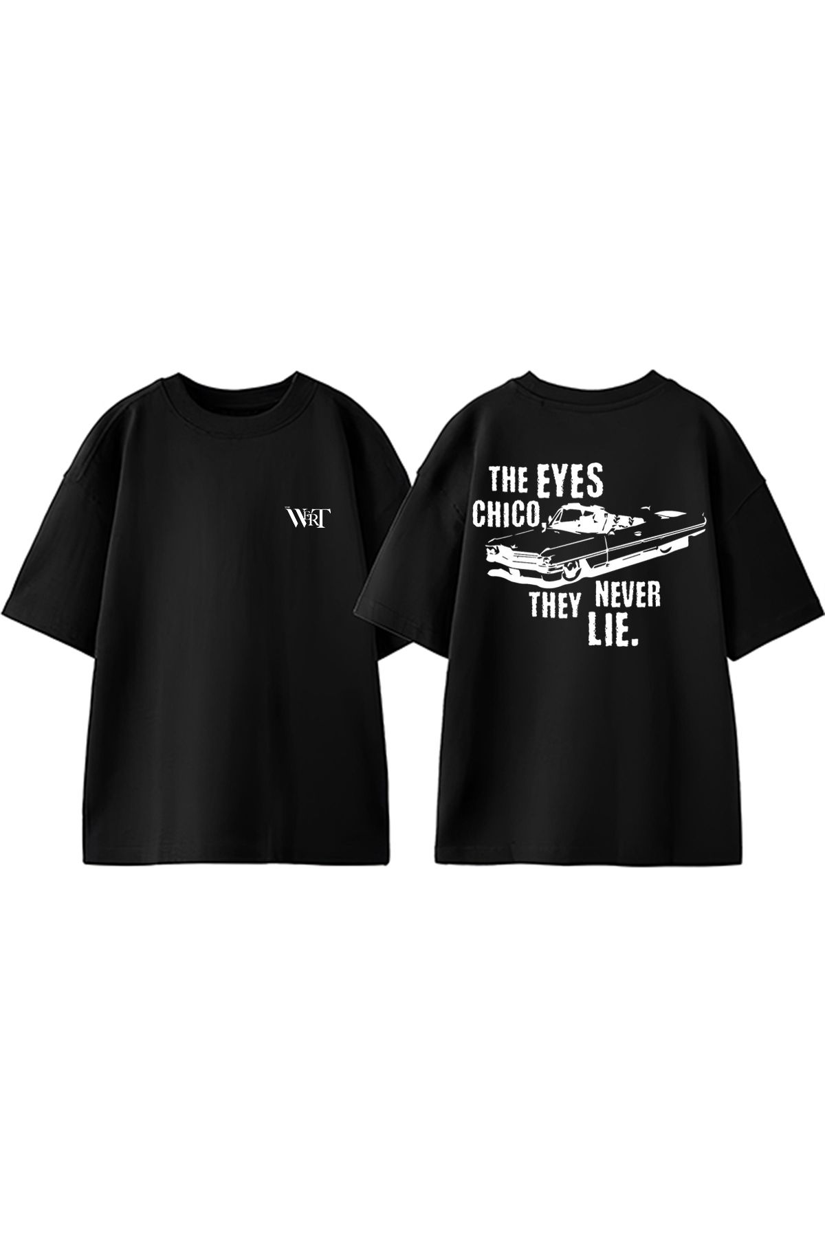 THEWERT Scarface The Eyes Chıco Never Tasarım Sırt Baskılı Pamuk Siyah Oversize T-shirt