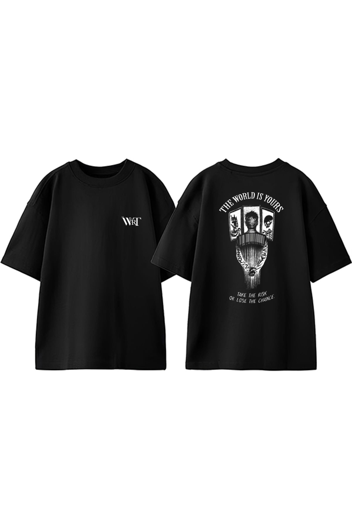 THEWERT The World Is Yours Tasarım Sırt Baskılı Pamuk Siyah Oversize T-shirt