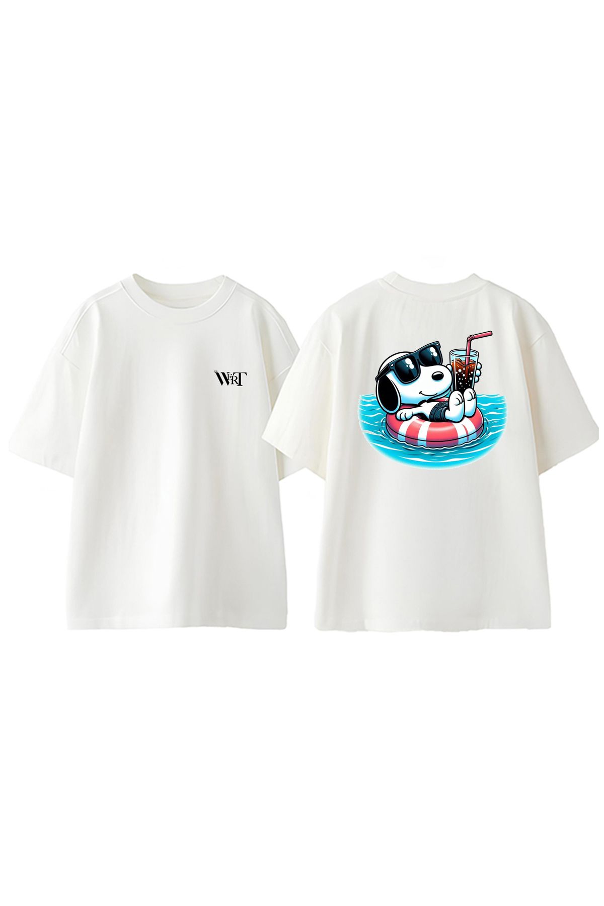 THEWERT Snoopy Can Simiti Tasarım Sırt Baskılı Pamuk Beyaz Oversize T-shirt