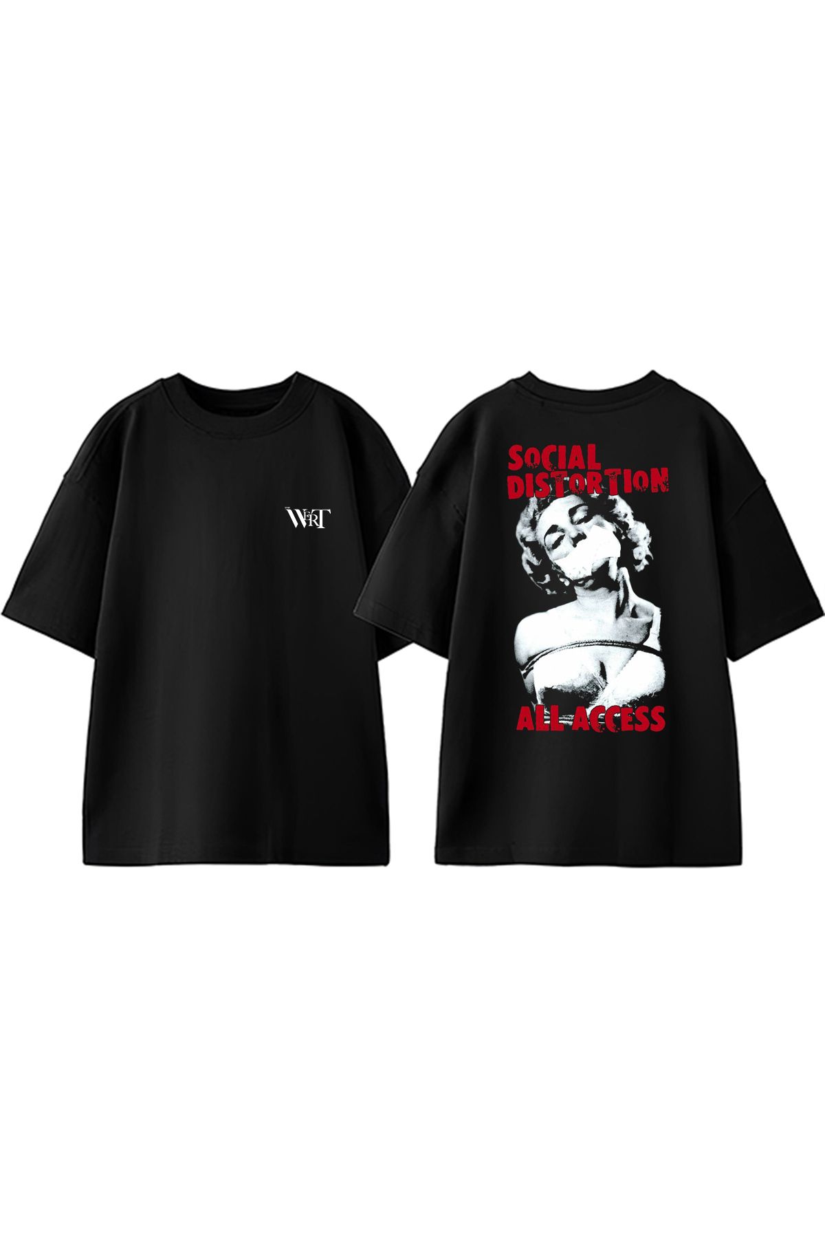 THEWERT Socıal Dıstortıon All Access Tasarım Sırt Baskılı Pamuk Siyah Oversize T-shirt