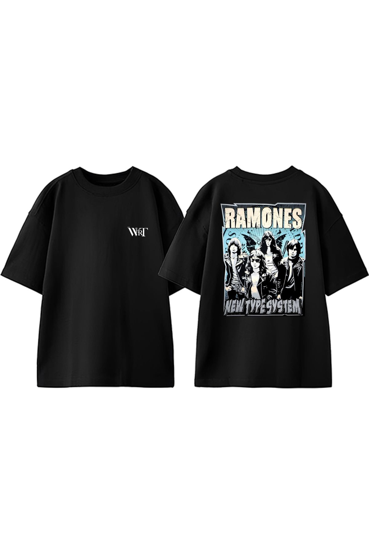 THEWERT Ramones New Type System Tasarım Sırt Baskılı Pamuk Siyah Oversize T-shirt