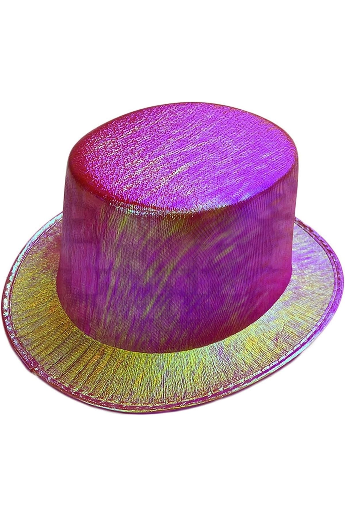 STOREMAX Fuşya Renk Işıltılı Hologram Kumaş Kaplama Fötr Silindir Şapka Yetişkin Boy (5047)