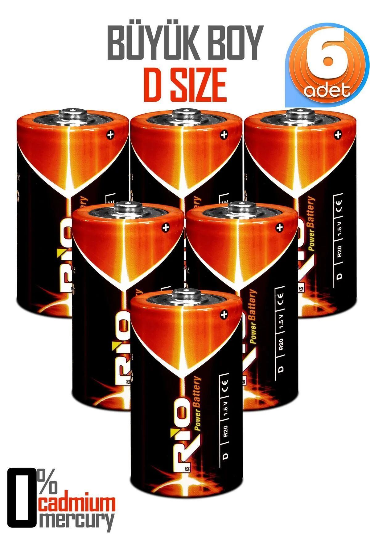 Soft Kare Rio 6lı Büyük Boy Pil R20 D-Size Pil D Boy Pil Oyuncak Pili Çinko Karbon Pil Zn-C 1.5 V