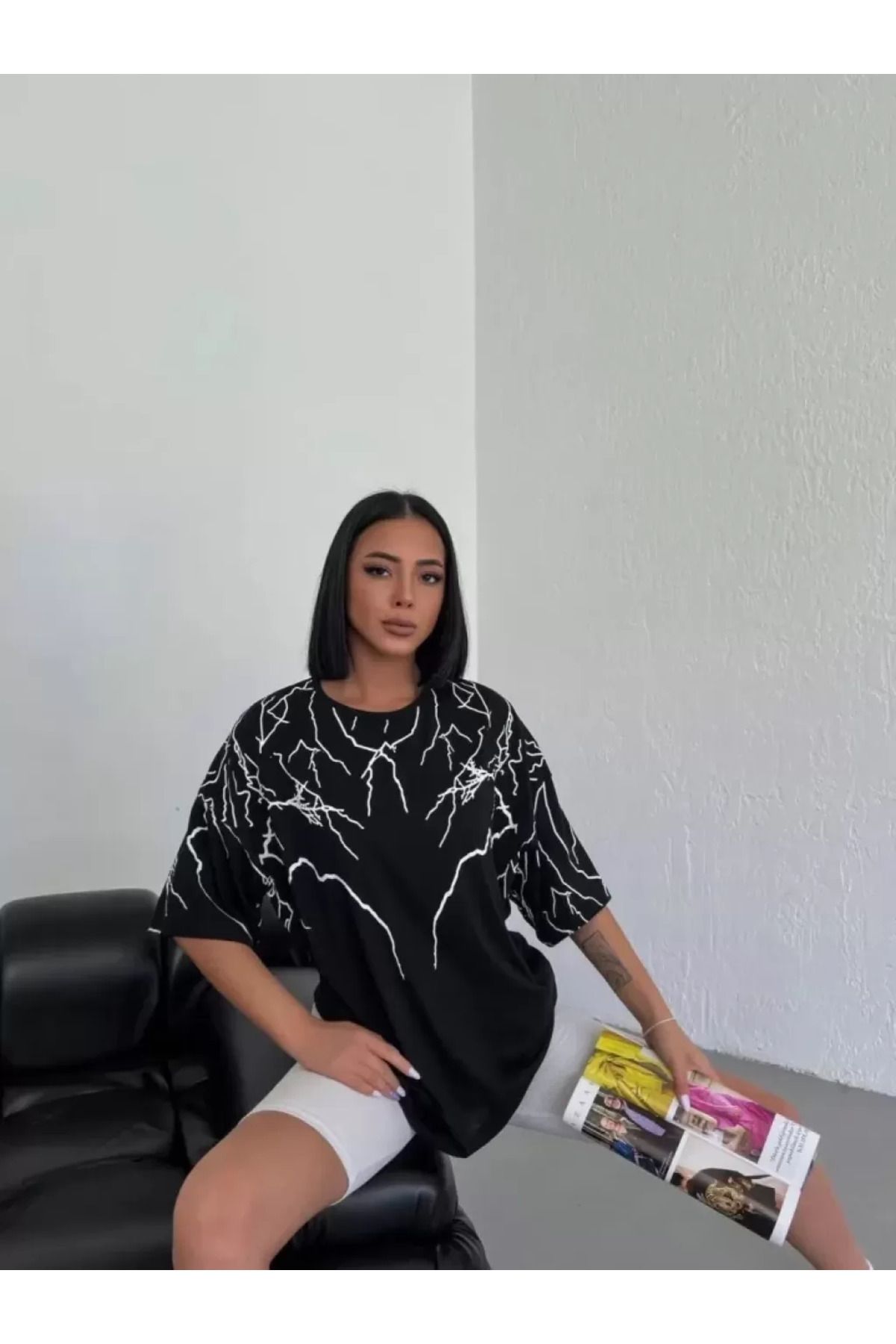 royq Unisex Bisiklet Yaka Baskılı Oversize T-Shirt