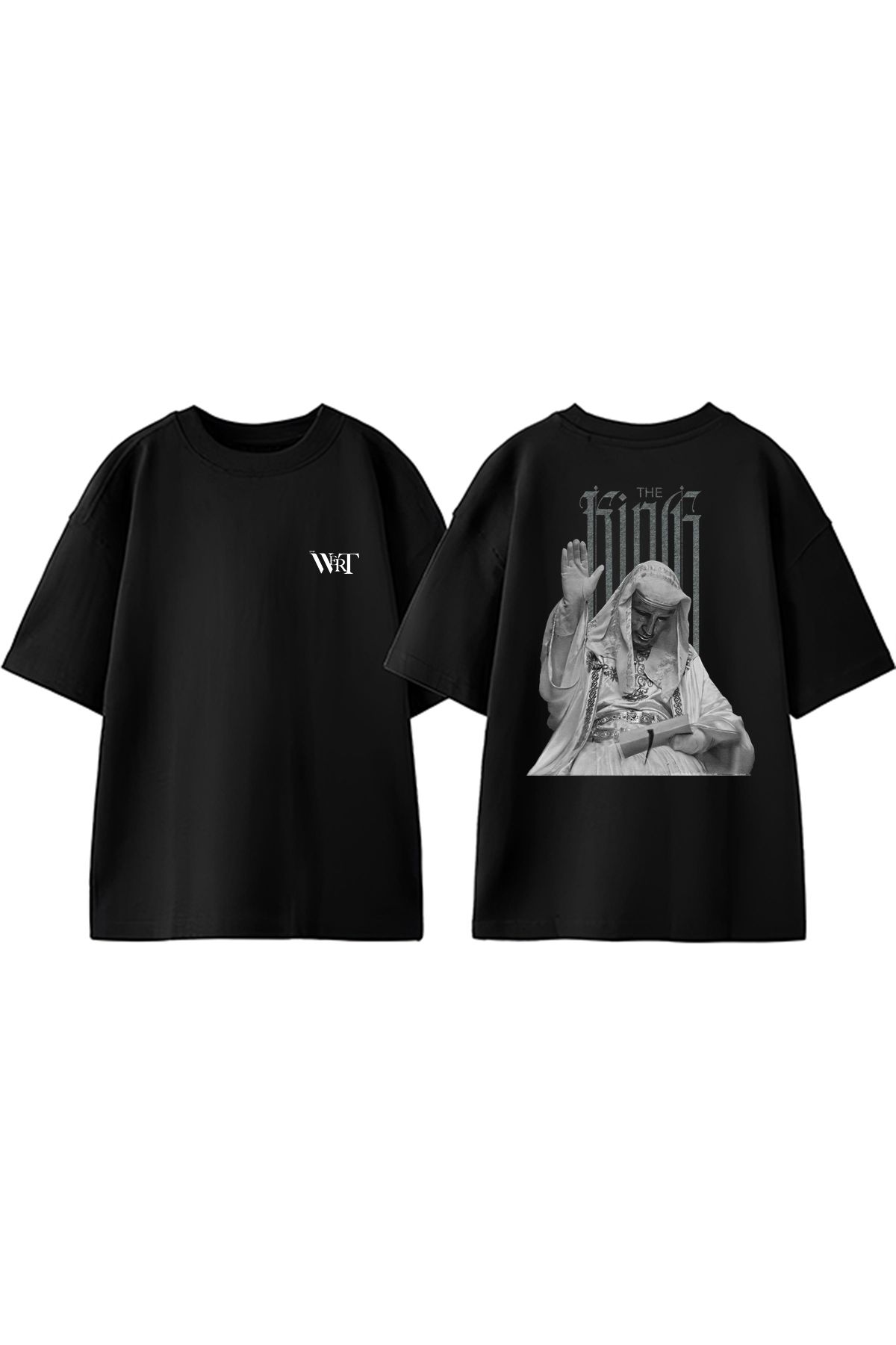 THEWERT The King Tasarım Sırt Baskılı Pamuk Siyah Oversize T-shirt