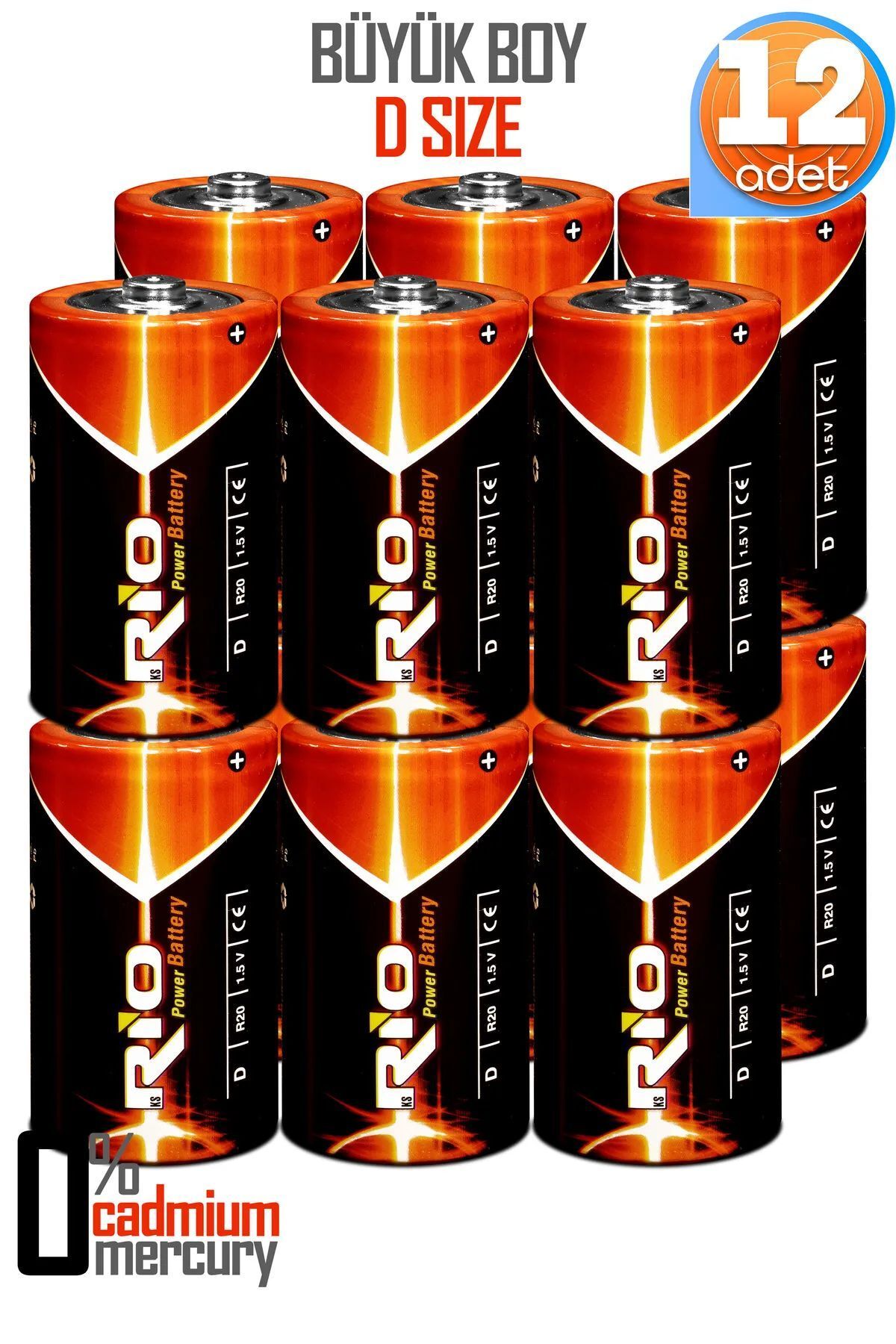 Soft Kare Rio 12li Büyük Boy Pil R20 D-size Pil D Boy Pil Oyuncak Pili Çinko Karbon Pil Zn-c 1.5 V