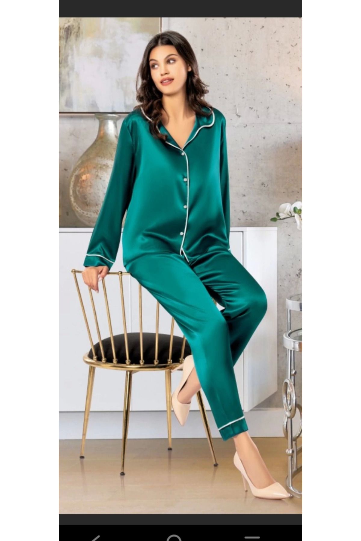 FTT SHOPPING MARKET Freshness 2045 Saten Gömlek Yaka Patlı Pijama Takımı