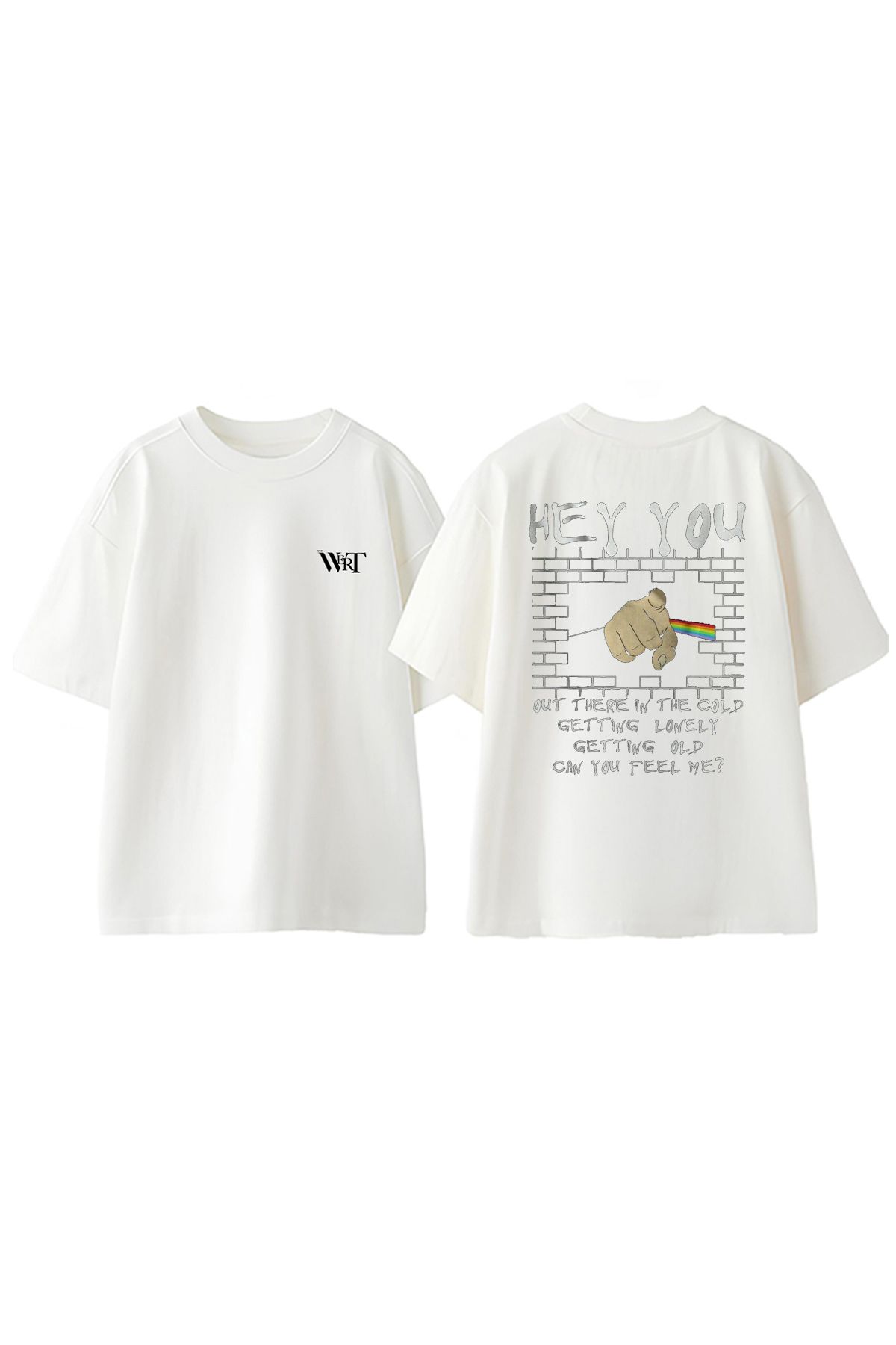 THEWERT Pink Floyd Hey You Tasarım Sırt Baskılı Pamuk Beyaz Oversize T-shirt