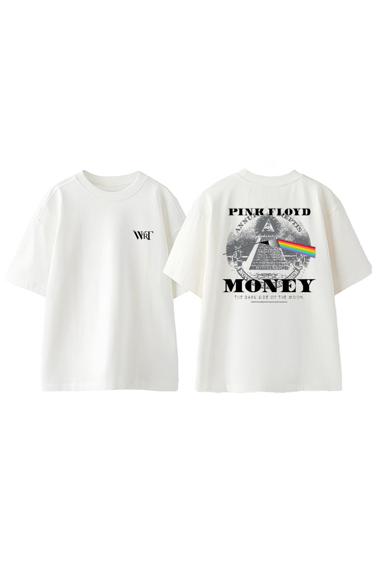 THEWERT Pink Floyd Money Tasarım Sırt Baskılı Pamuk Beyaz Oversize T-shirt