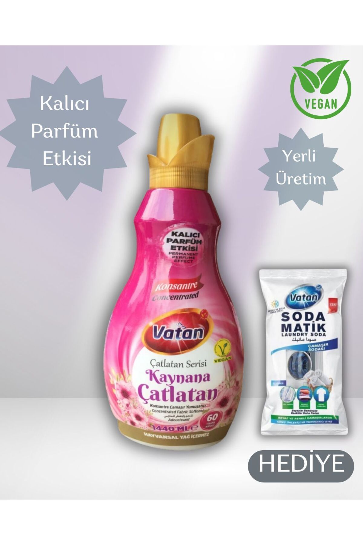 Vatan Kaynana Çatlatan Konsantre Çamaşır Yumuşatıcısı HEDİYE ÇAMAŞIR SODASI - %100 Vegan, 1440 ml