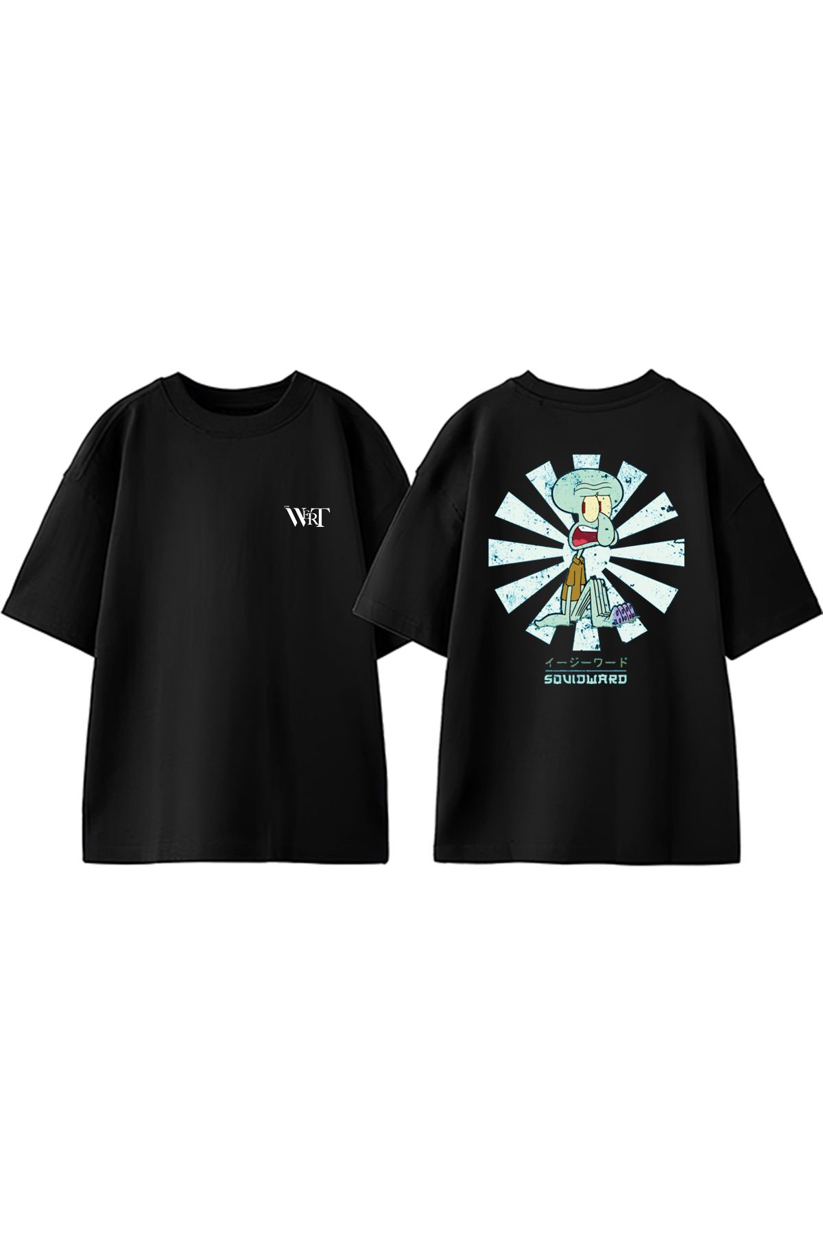 THEWERT Souıdward Japon Tasarım Sırt Baskılı Pamuk Siyah Oversize T-shirt
