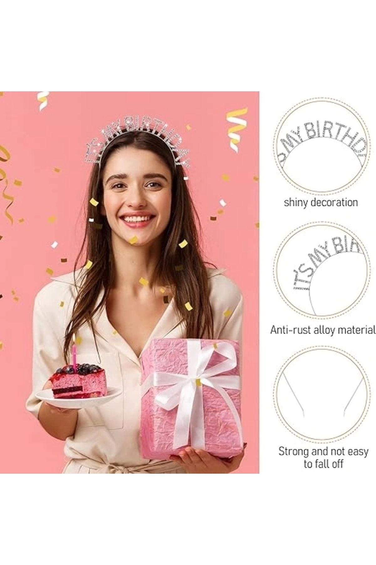 STOREMAX Kristal Taşlı Gümüş Renk İt&apos;s My Birthday Yazılı Doğum Günü Parti Tacı 14x16 cm (5047)