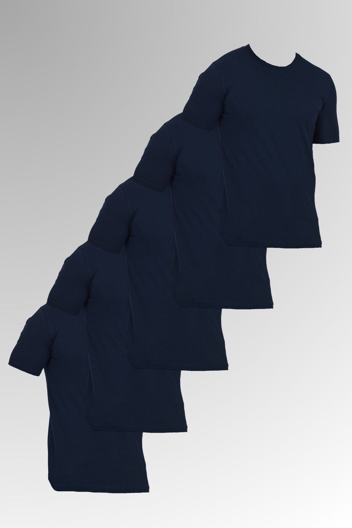DAMGA JEANS Erkek Pamuklu Bisiklet Yaka Kısa Kollu Dar Yazlık 5 Li Basic Lacivert Tişört Paketi
