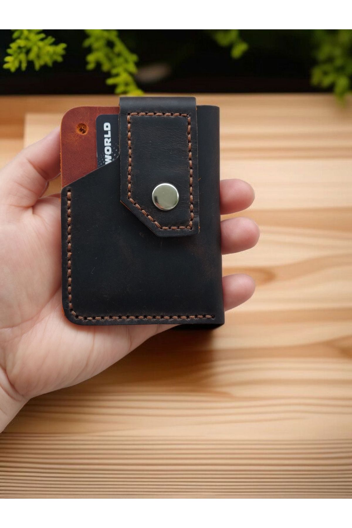 texde hakiki crazy deri cüzdan ve kartlık, unisex iki renkli geniş kullanım alanı nakit ve kart için uygun